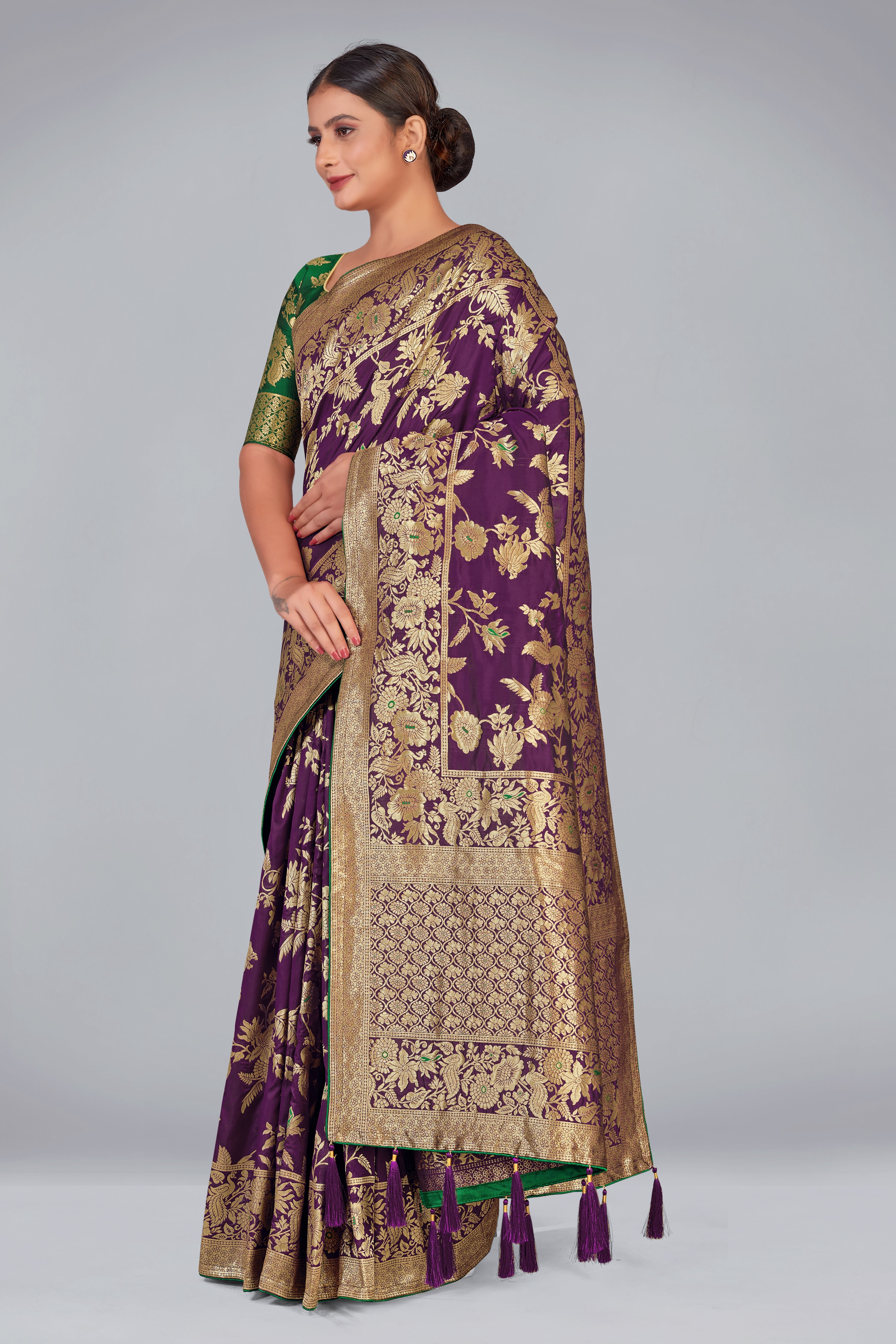 Purple Banarasi Silk Blend Zari Woven Festival Wear Saree