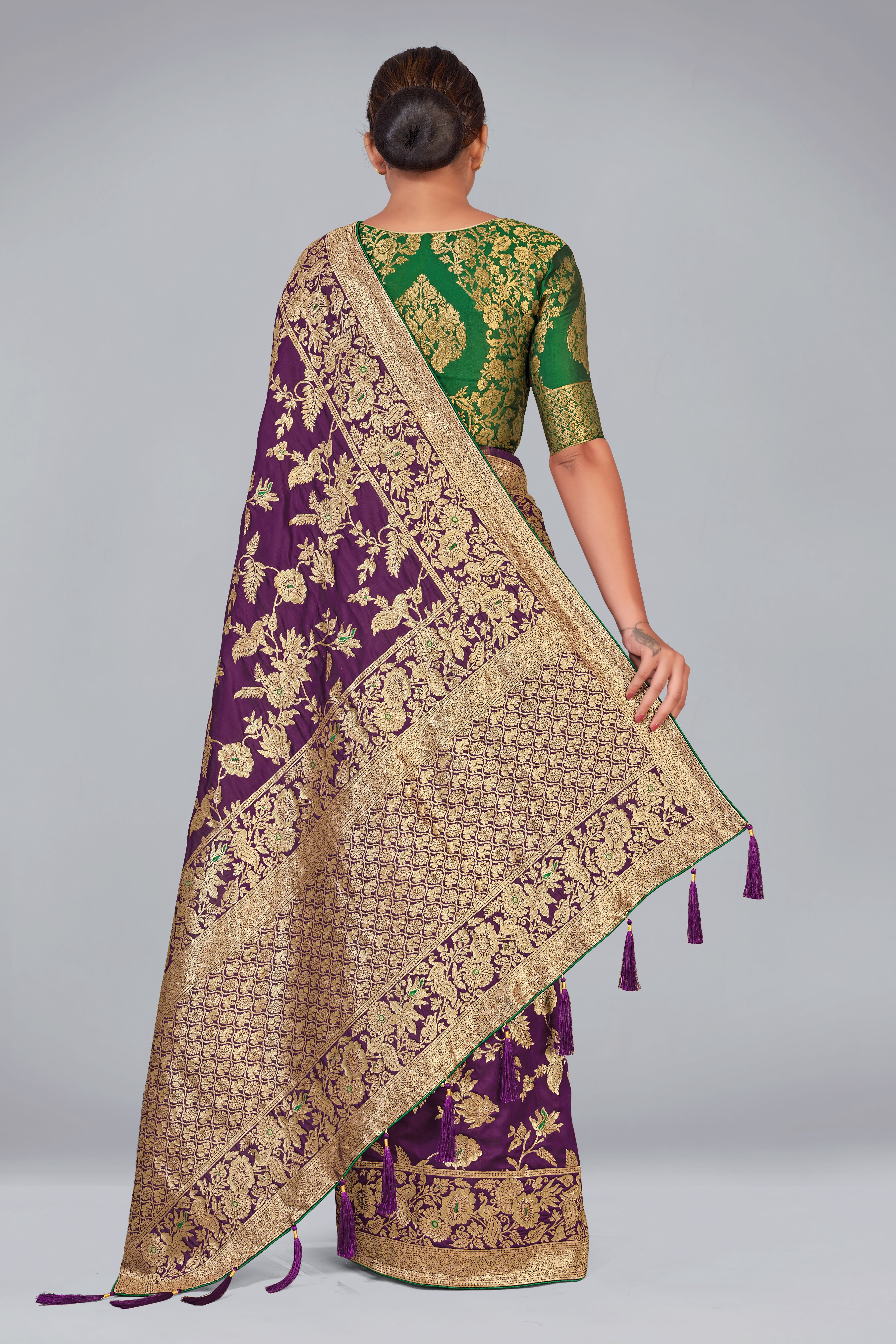 Purple Banarasi Silk Blend Zari Woven Festival Wear Saree