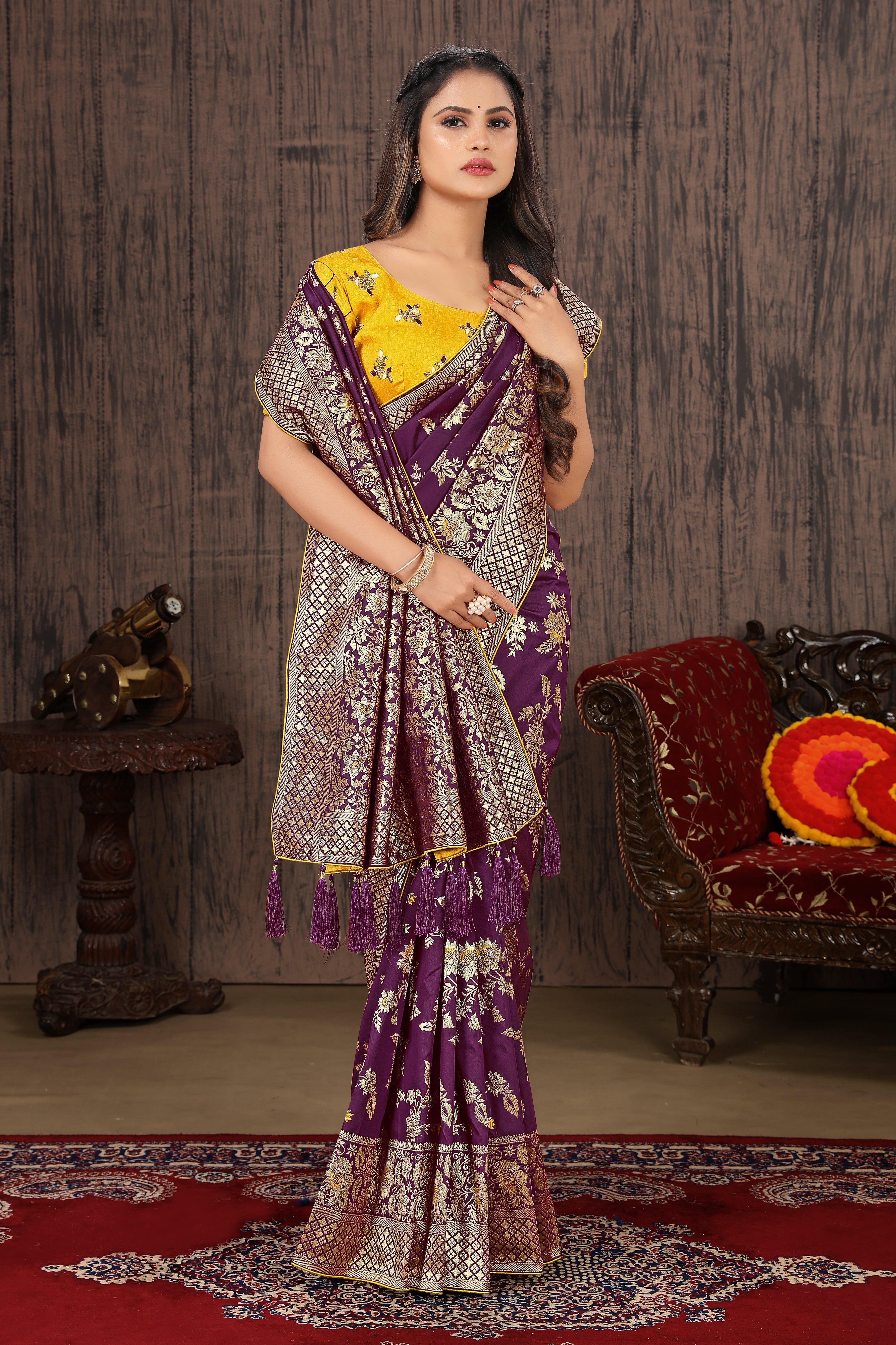 Purple Silk Blend Woven Functional Saree