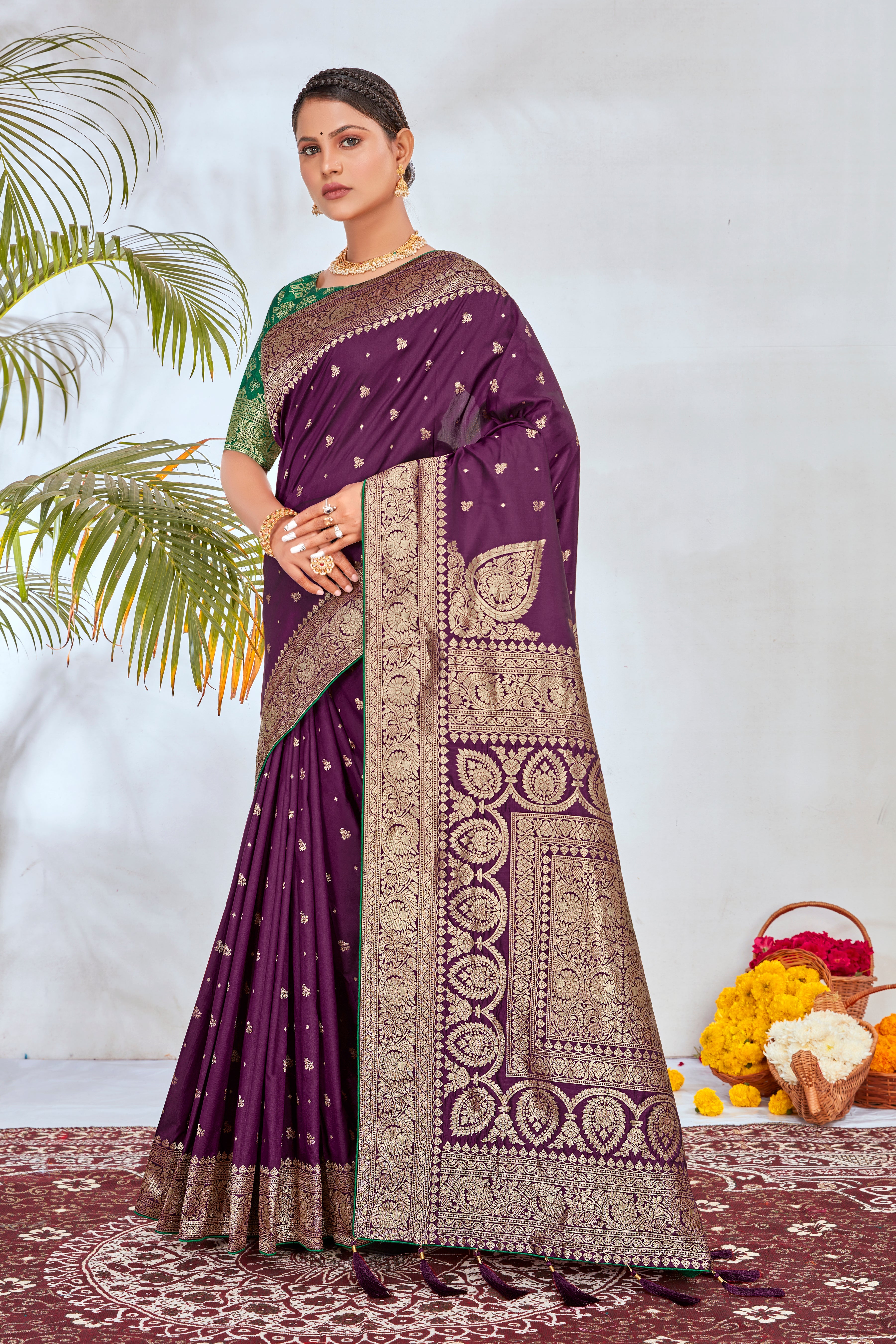 Purple Banarasi Silk Woven Work Beautiful Saree