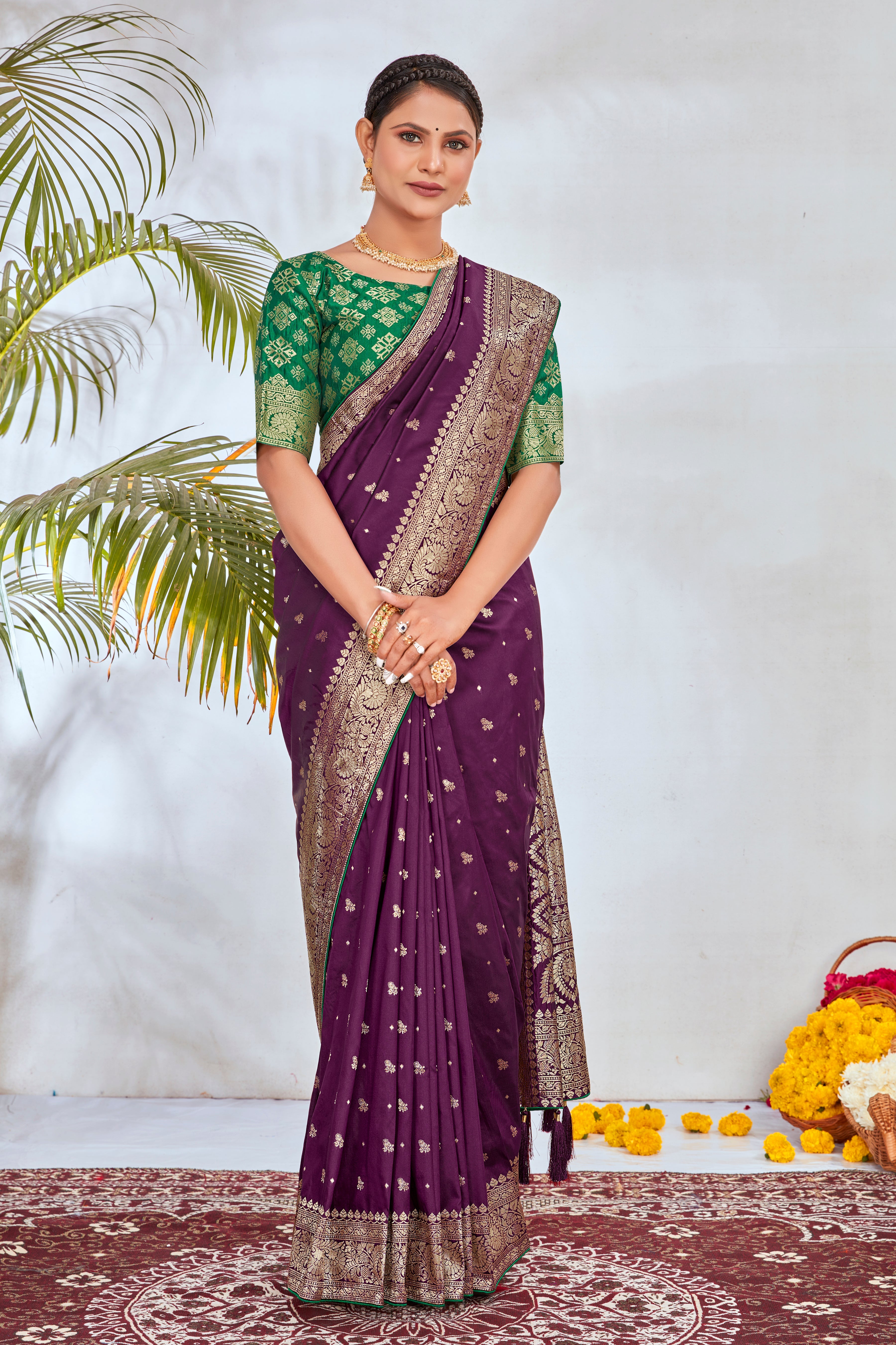 Purple Banarasi Silk Woven Work Beautiful Saree