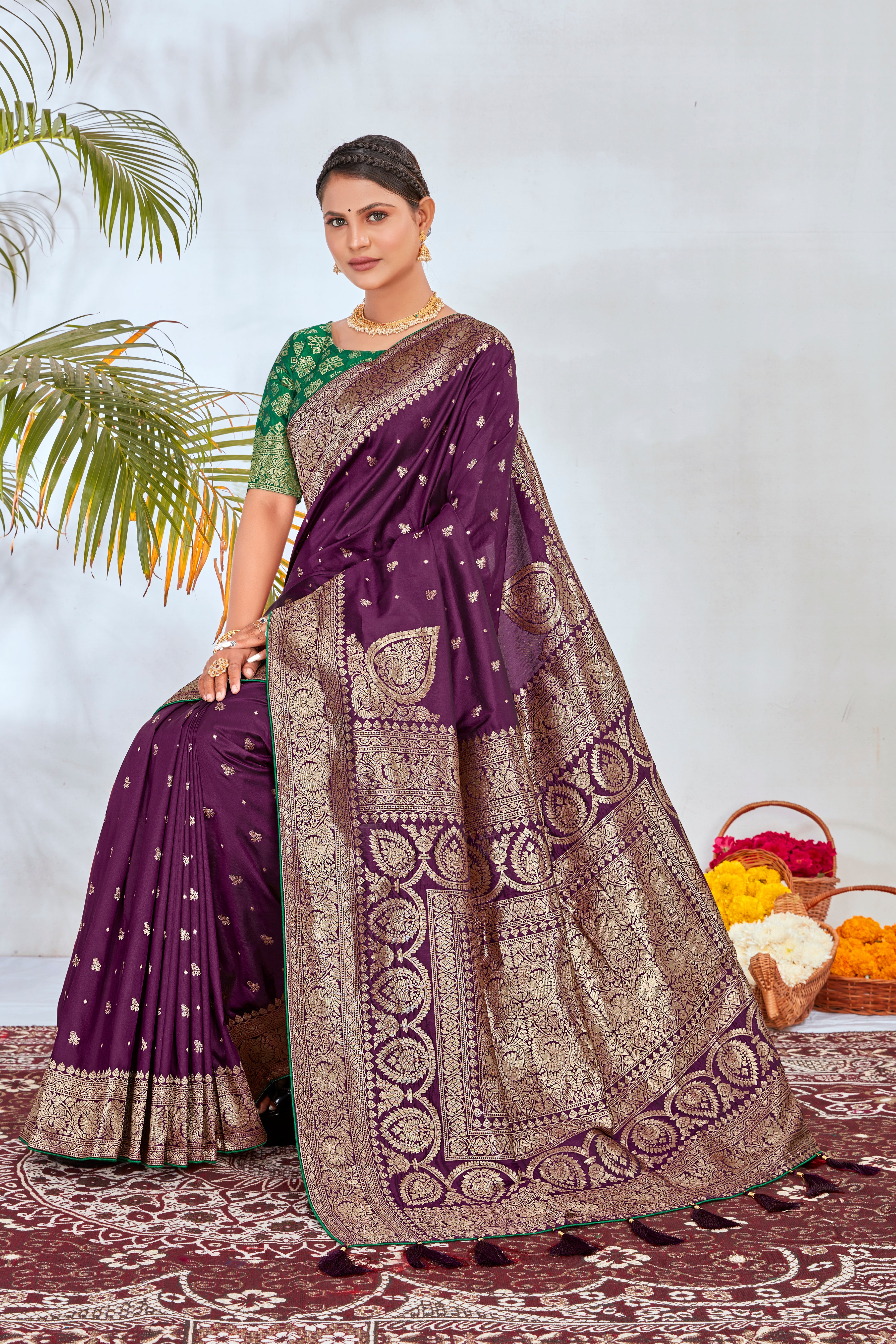 Purple Banarasi Silk Woven Work Beautiful Saree