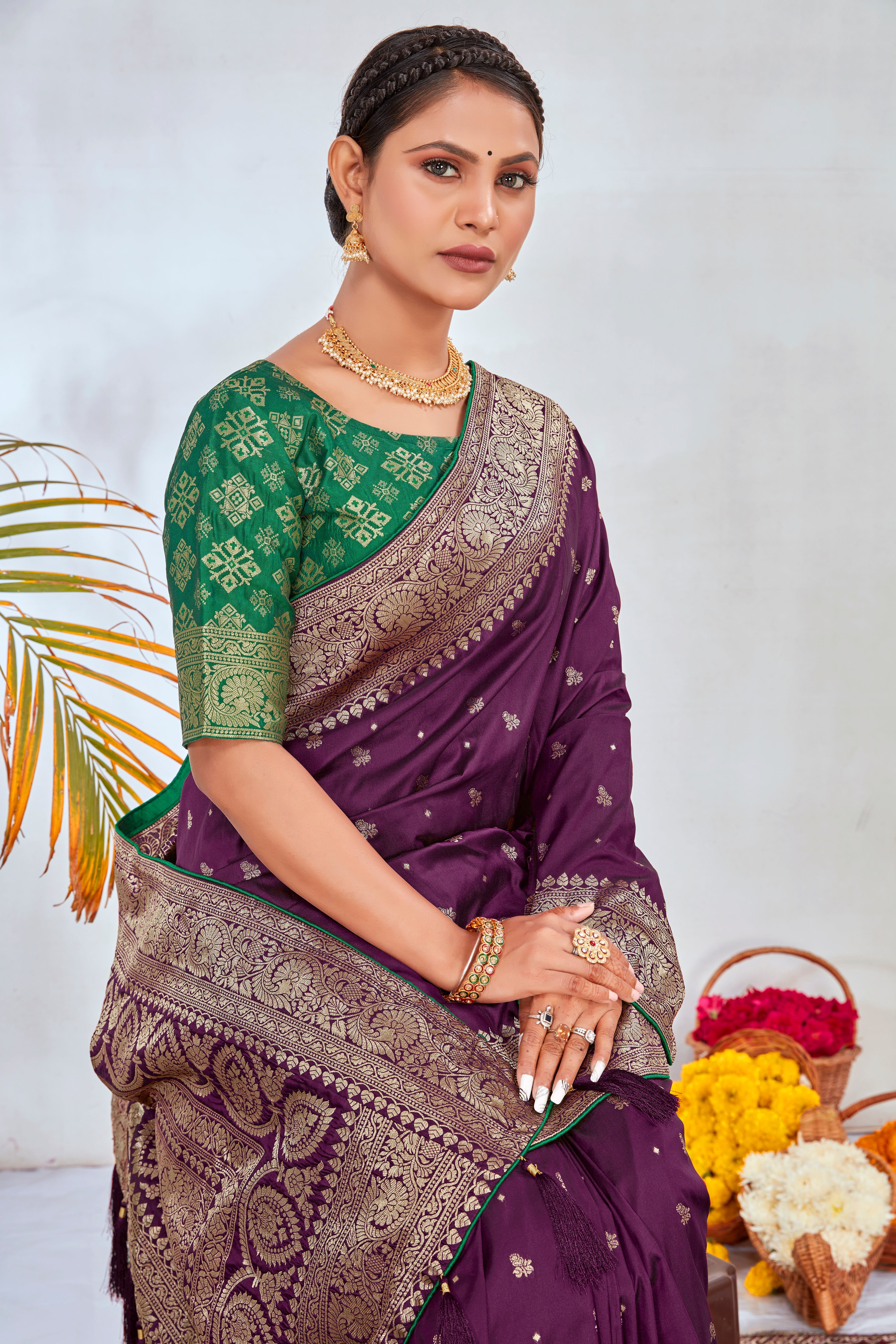 Purple Banarasi Silk Woven Work Beautiful Saree