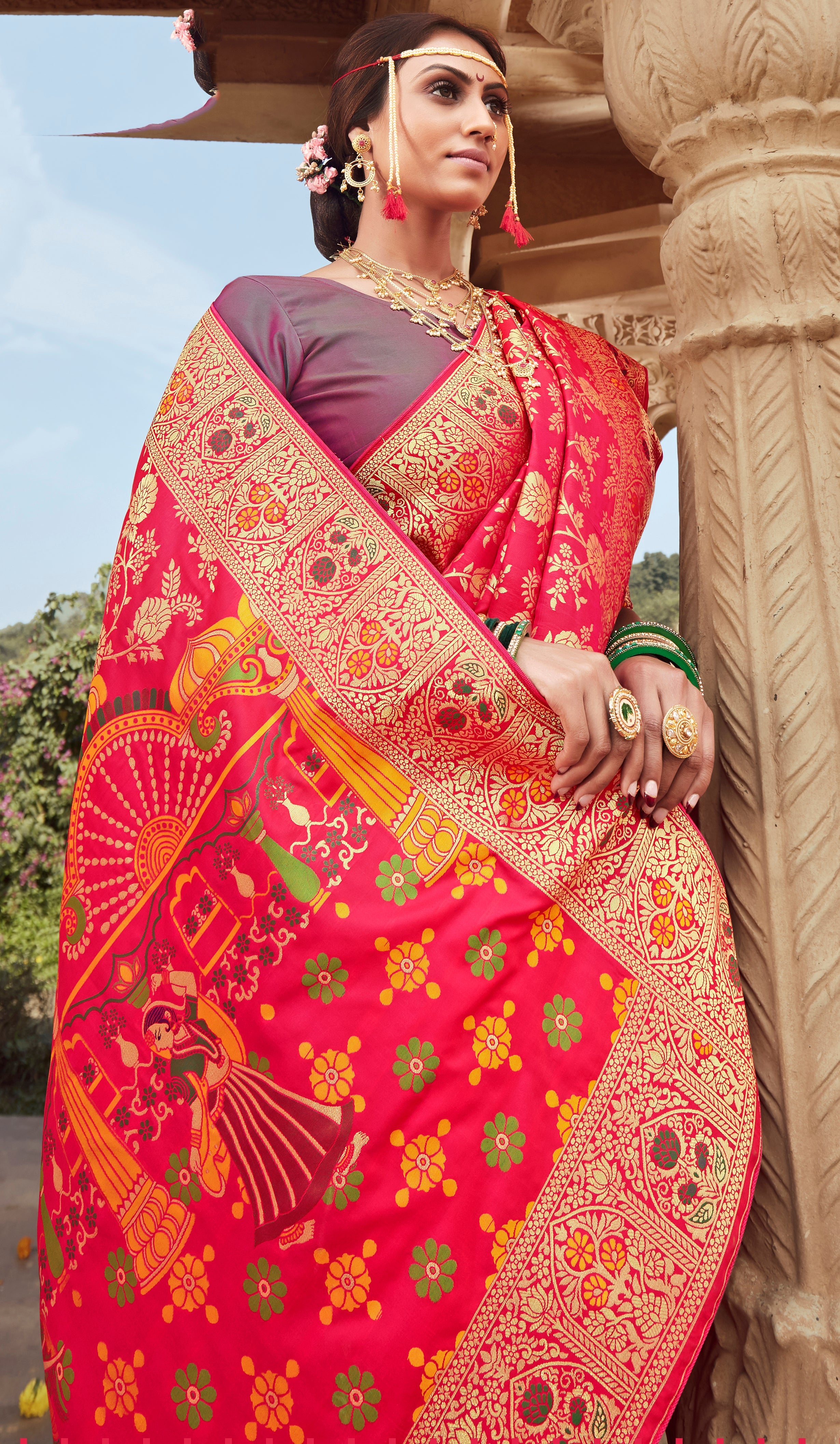 Rani Pink Banarasi Silk Woven Designer Saree