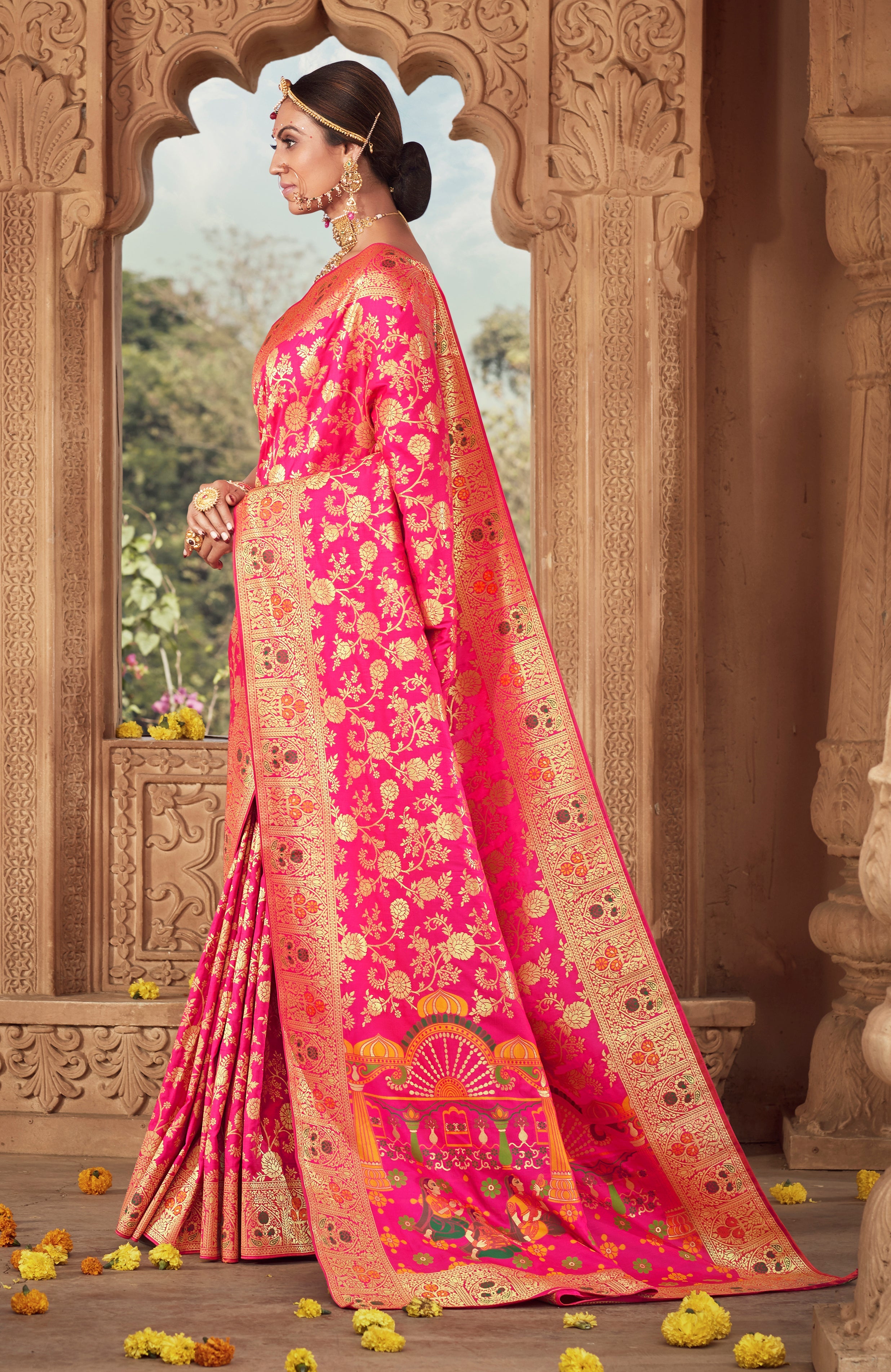 Rani Pink Banarasi Silk Woven Designer Saree