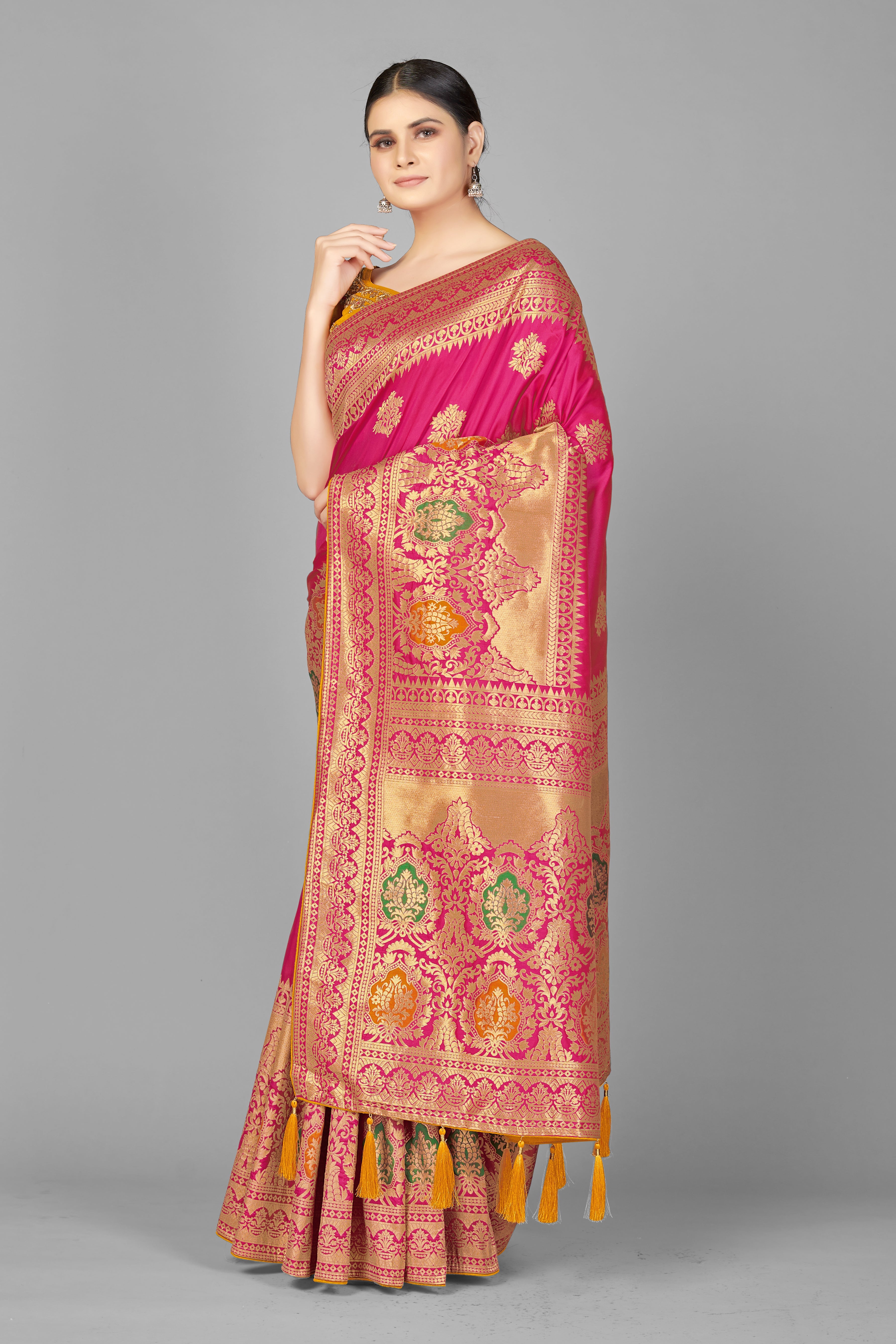 Rani Pink Banarasi Silk Zari Woven Elegant Saree