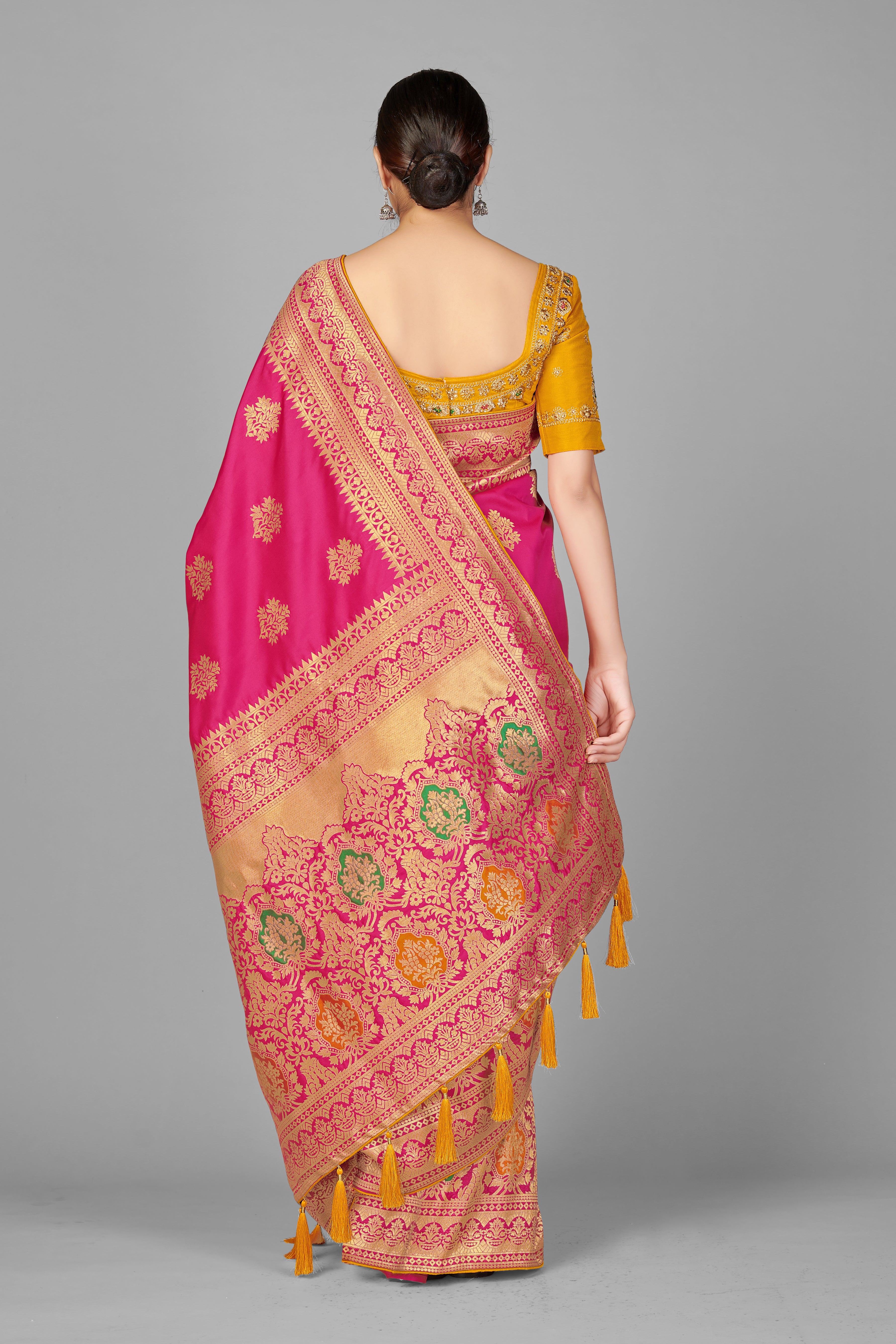 Rani Pink Banarasi Silk Zari Woven Elegant Saree