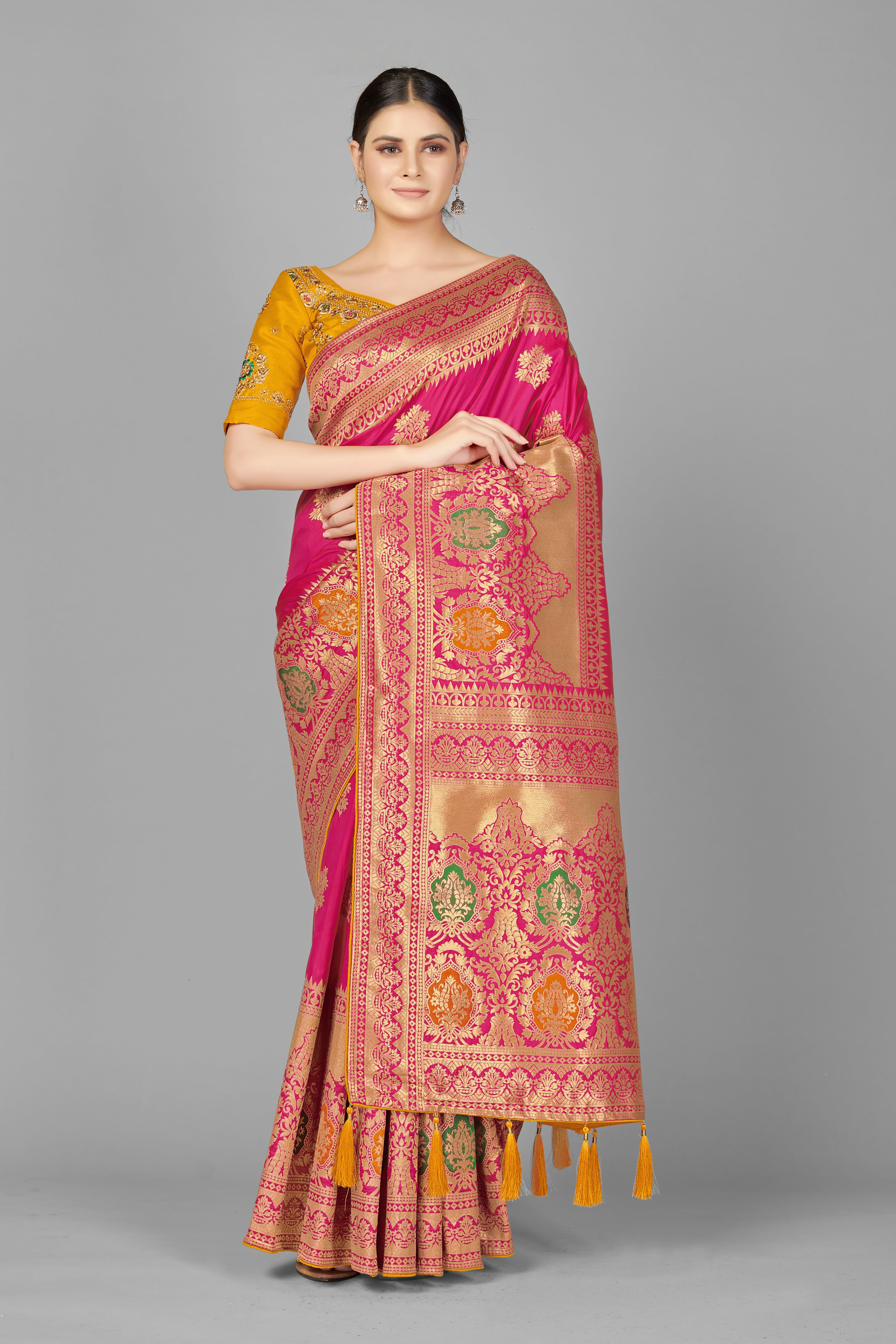 Rani Pink Banarasi Silk Zari Woven Elegant Saree