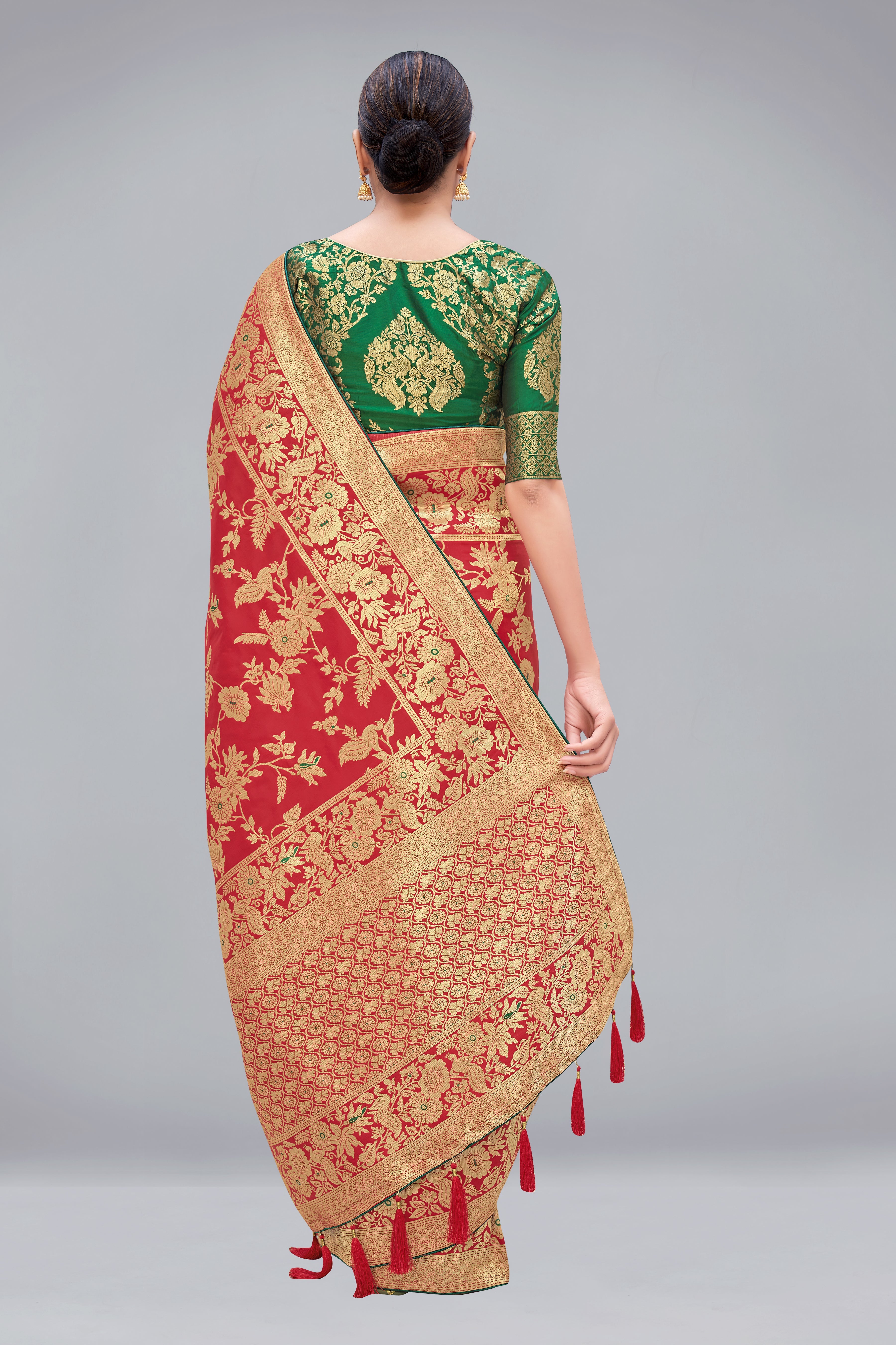 Red Banarasi Silk Blend Woven Zari Fancy Saree