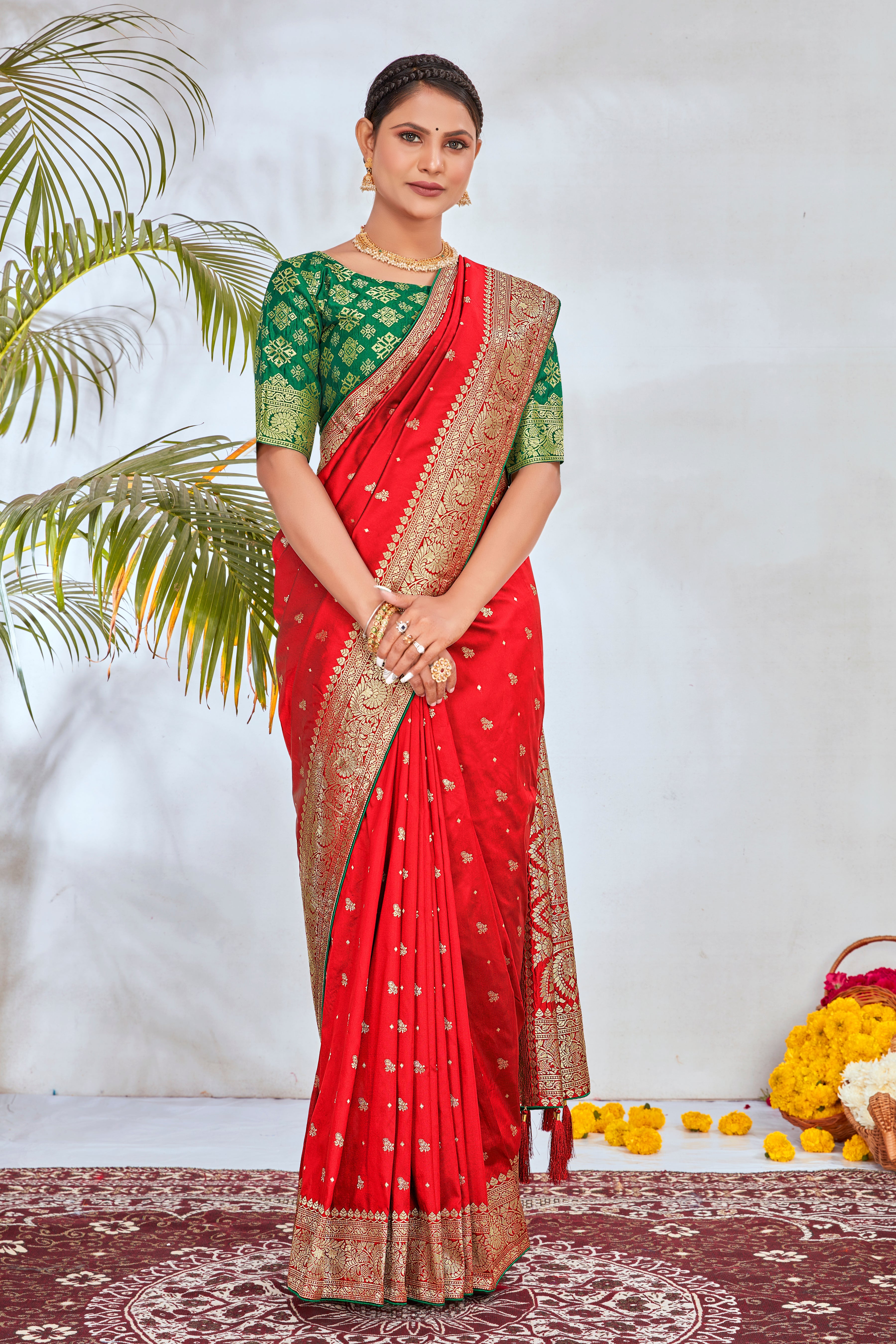 Red Banarasi Silk Zari Woven Traditional Saree
