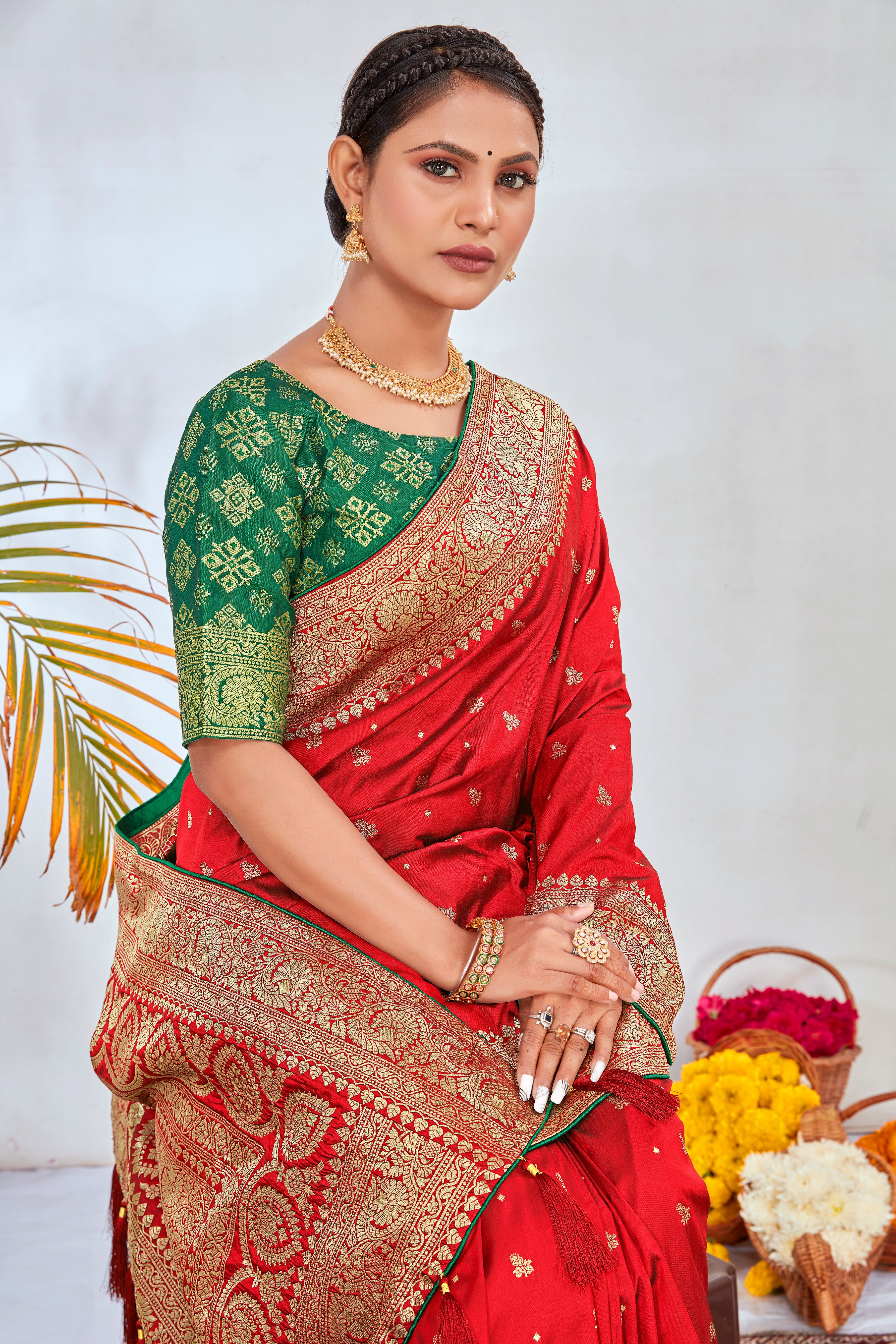 Red Banarasi Silk Zari Woven Traditional Saree