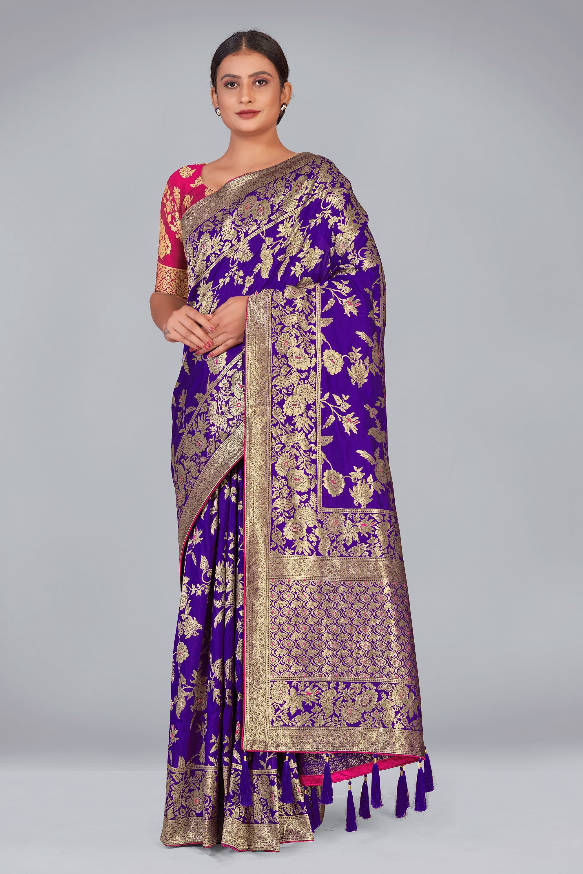 Violet Banarasi Silk Blend Woven Zari Elegance Saree