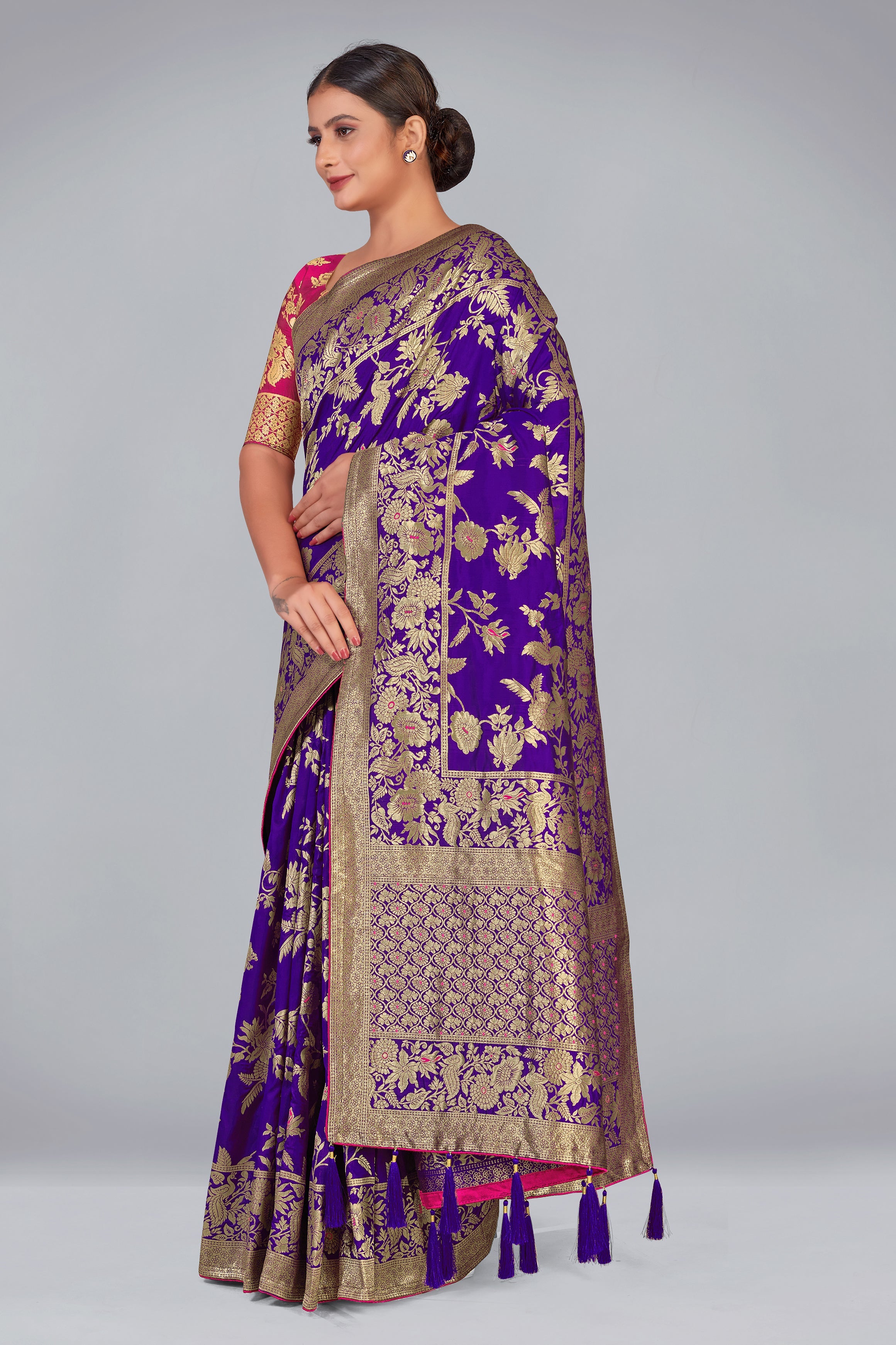 Violet Banarasi Silk Blend Woven Zari Elegance Saree
