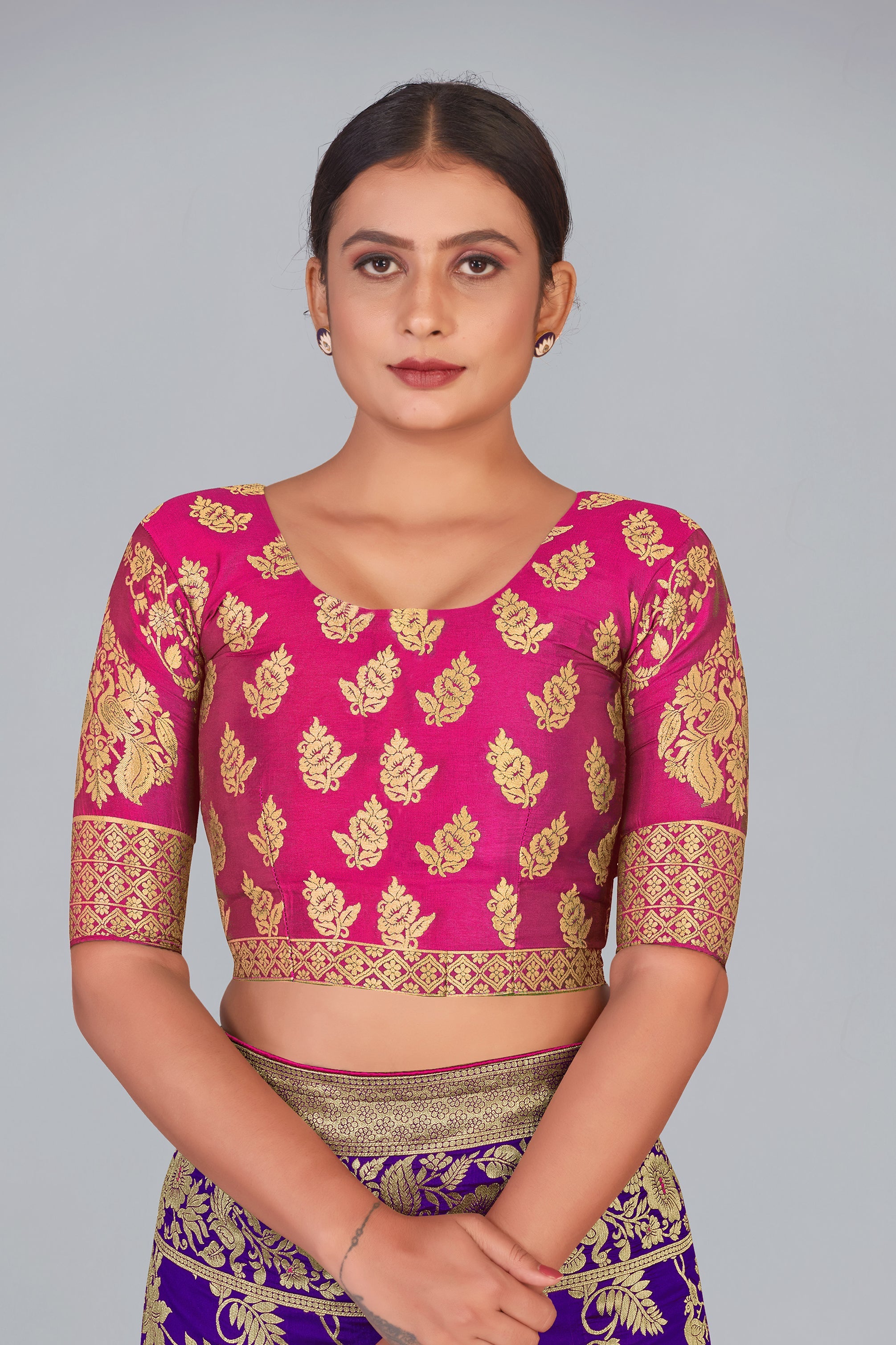 Violet Banarasi Silk Blend Woven Zari Elegance Saree