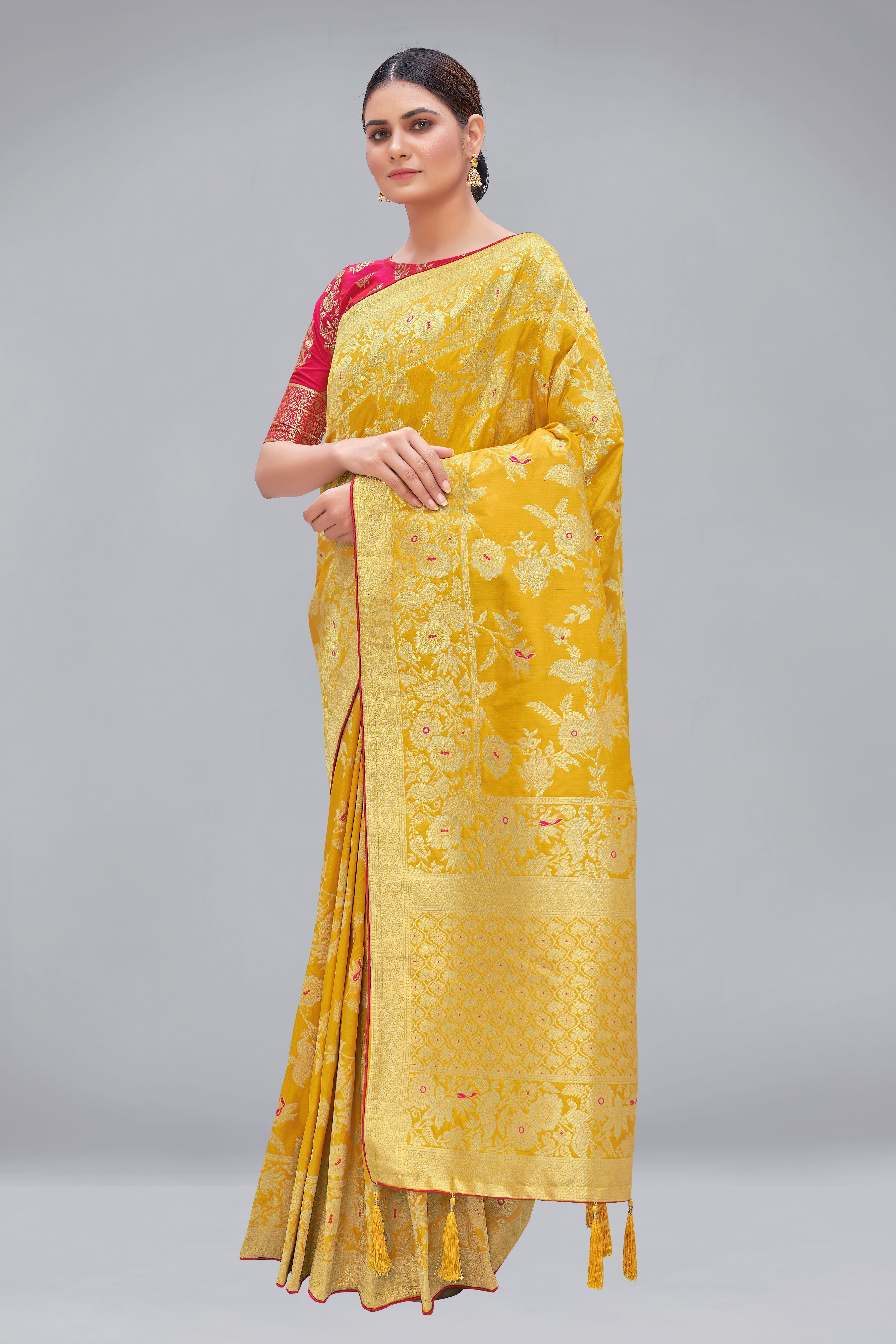 Yellow Banarasi Silk Blend Woven Zari Contemporary Saree