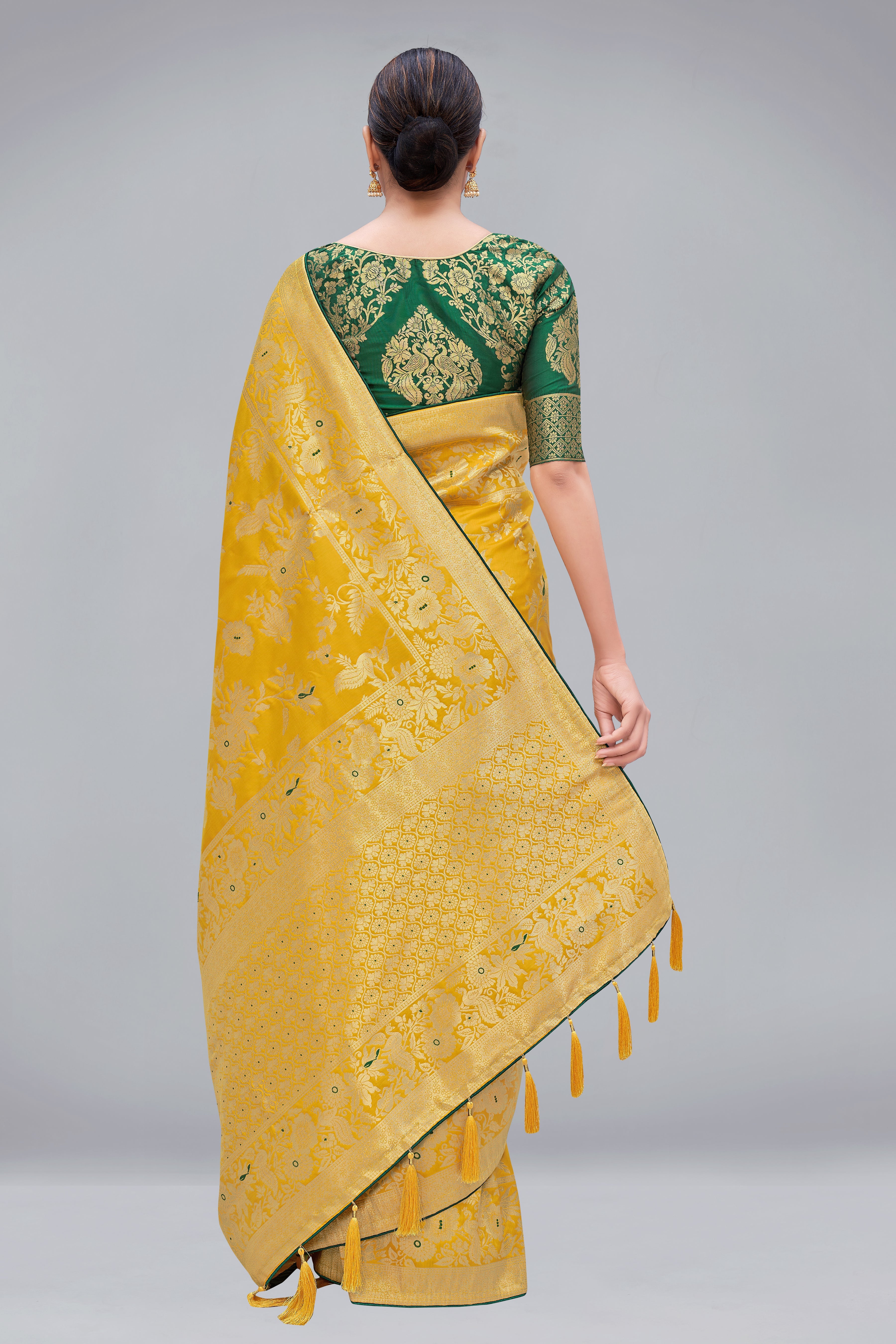 Yellow Banarasi Silk Blend Woven Zari Traditional Saree