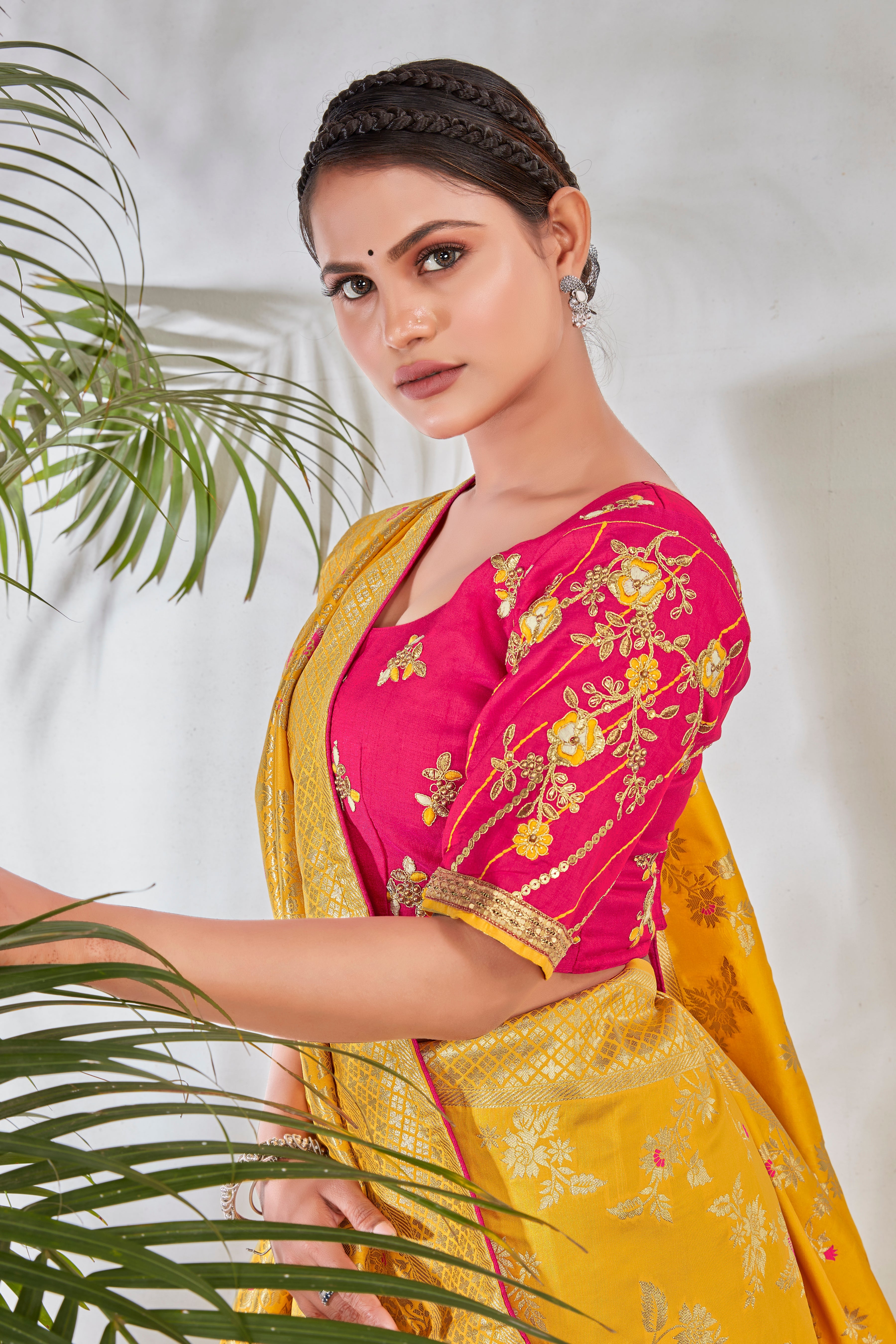 Yellow Banarasi Silk Blend Woven Zari With Tussles Saree