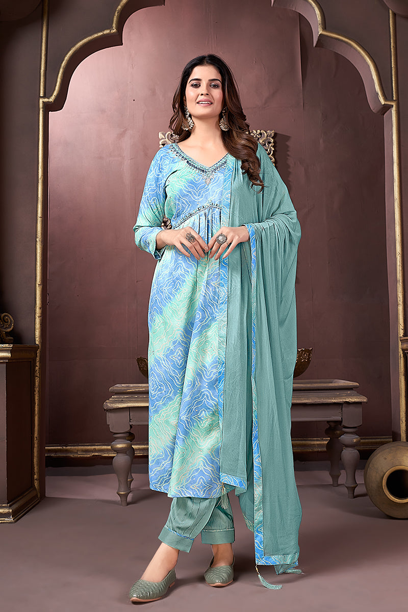 Light blue Rayon Printed Festival Wear Afghani Suit