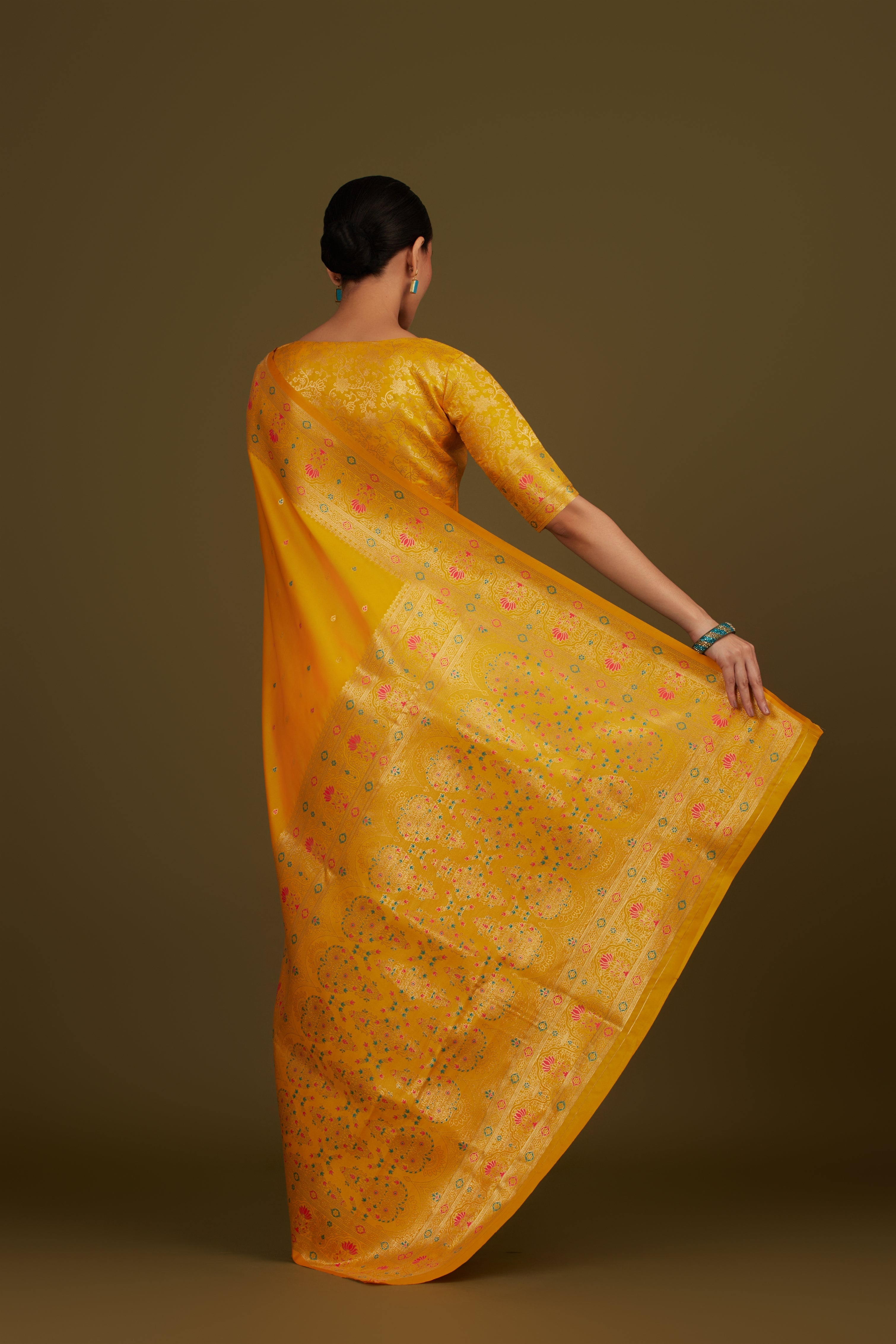 Cyan Banarasi Silk Blend Brocade Motifs Zari Woven Saree