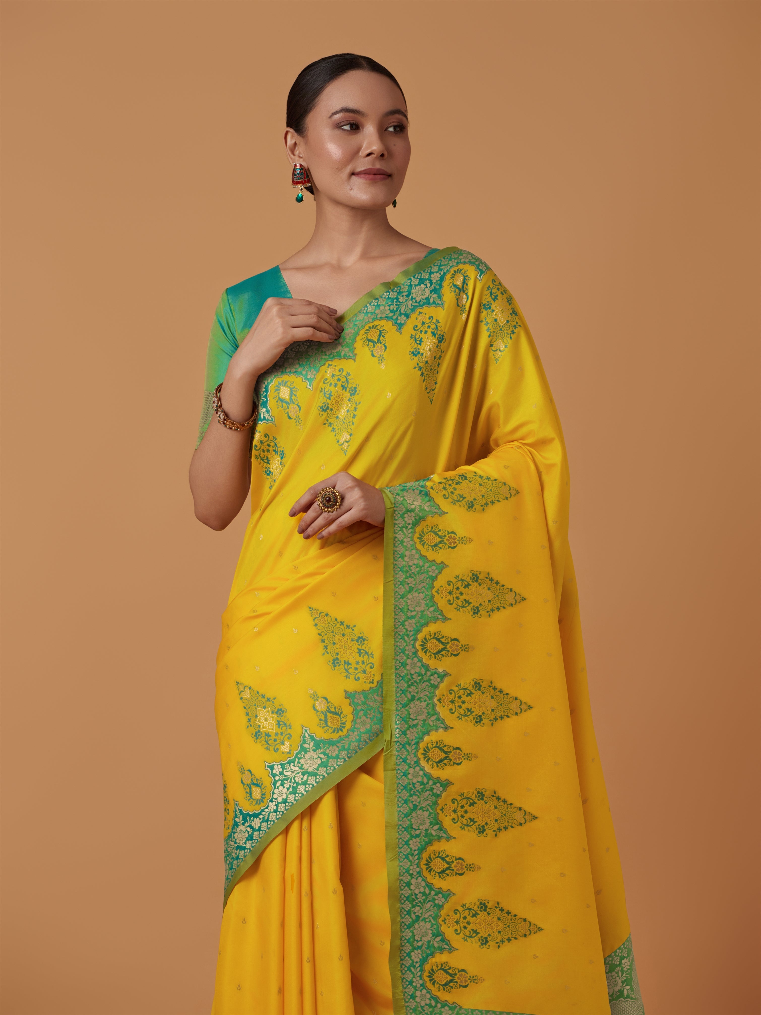 Yellow Banarasi Silk Blend Zari Woven Contemporary Saree
