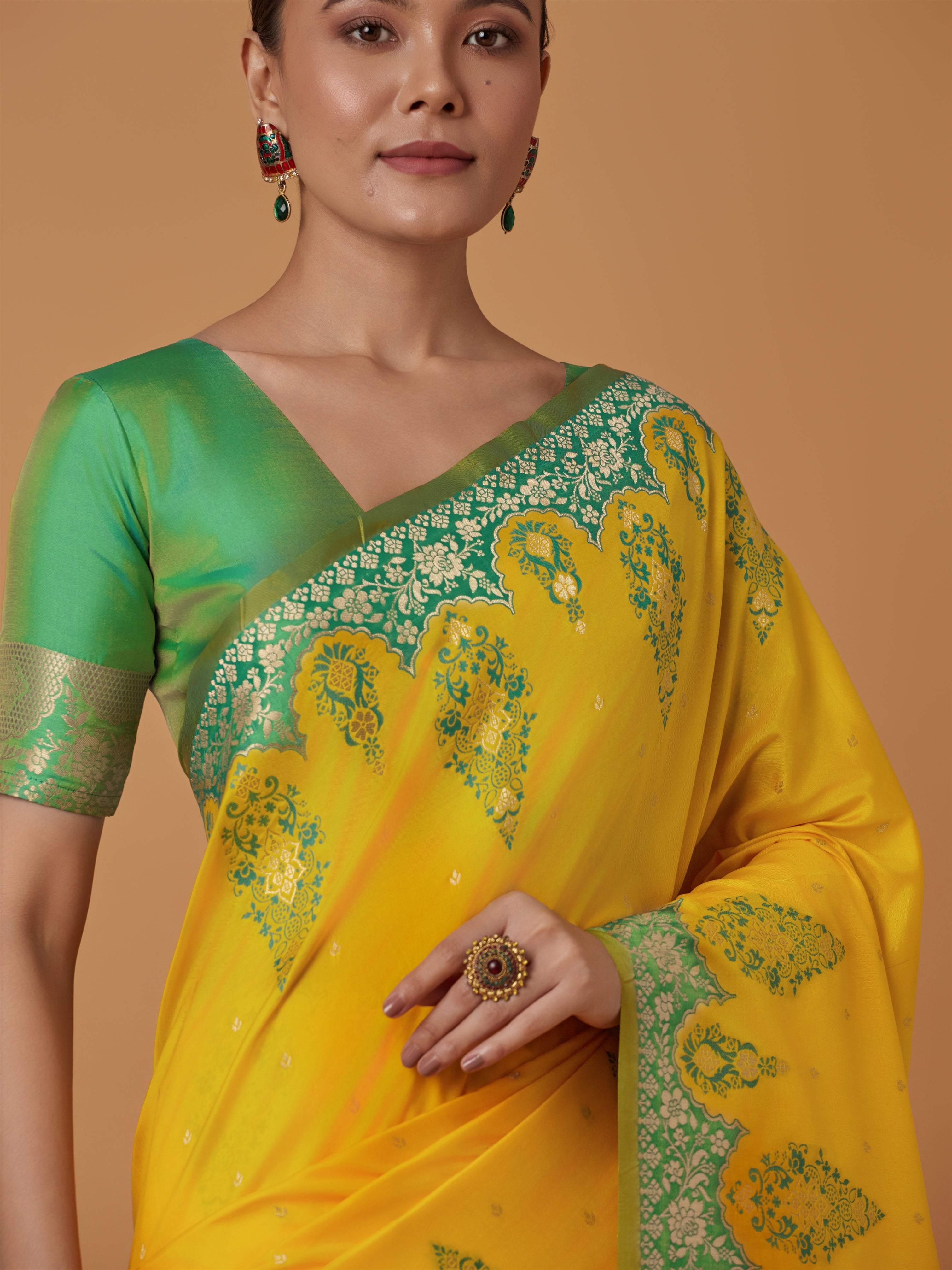 Yellow Banarasi Silk Blend Zari Woven Contemporary Saree