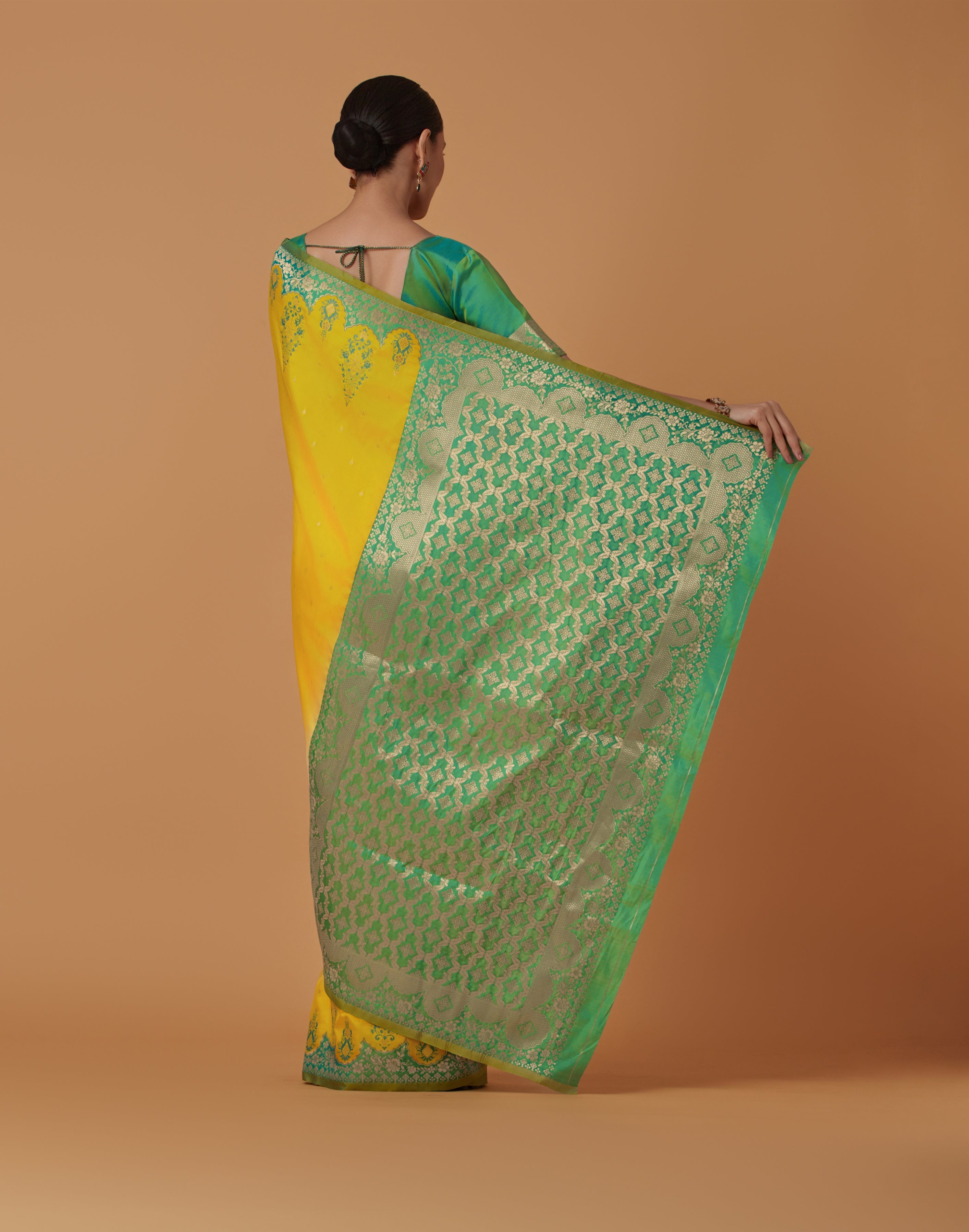 Yellow Banarasi Silk Blend Zari Woven Contemporary Saree