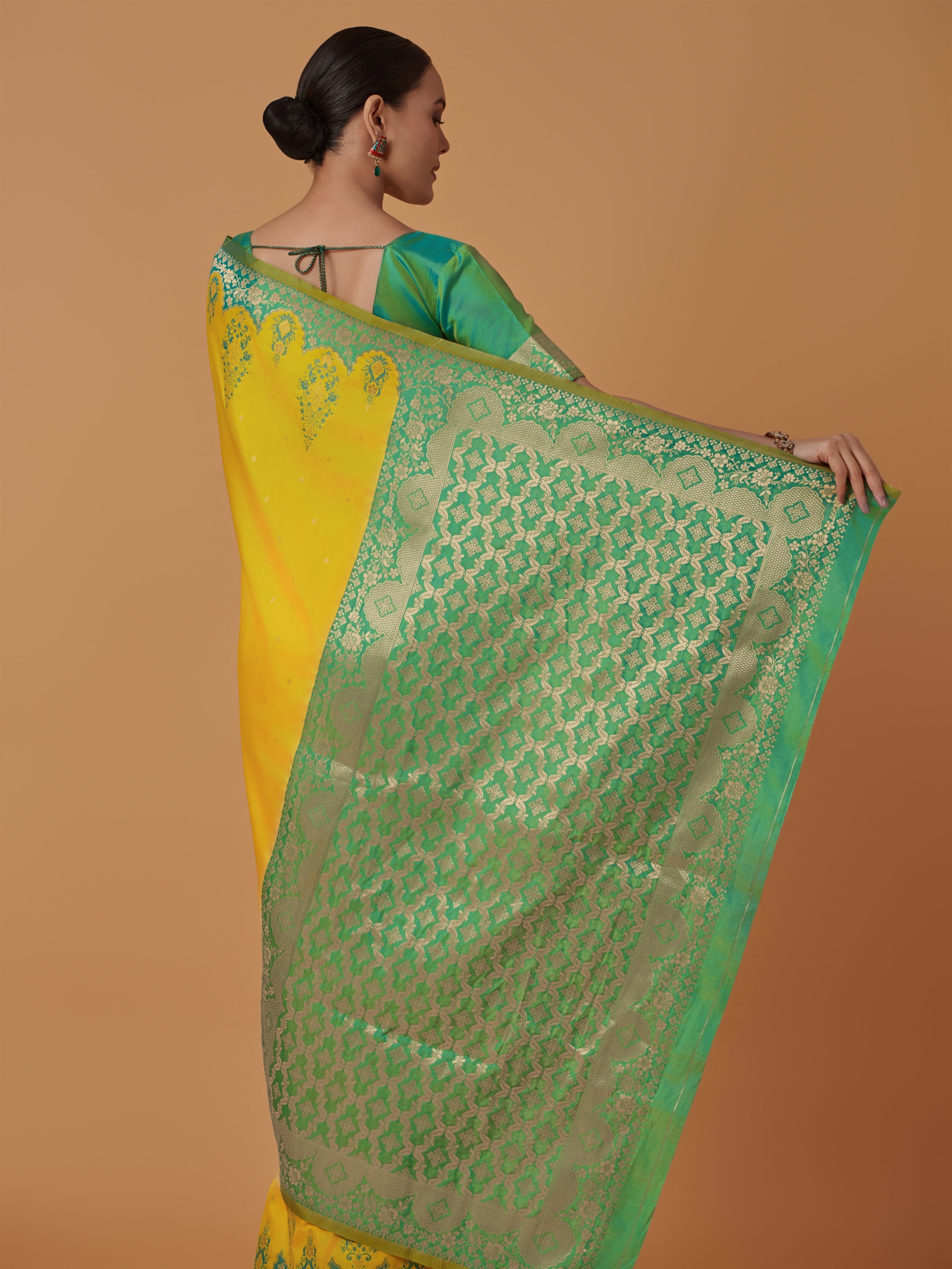 Yellow Banarasi Silk Blend Zari Woven Contemporary Saree