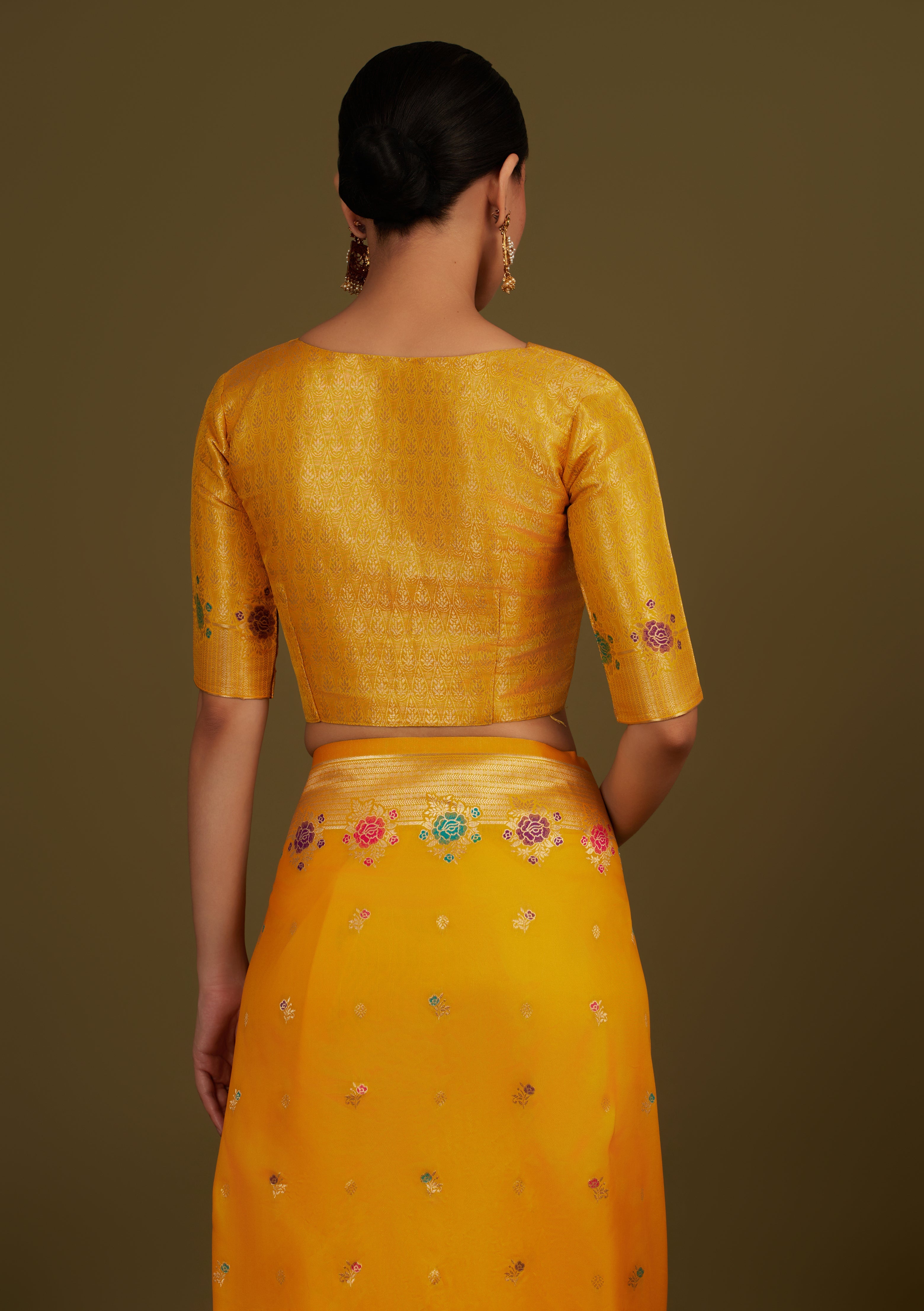 Yellow Banarasi Silk Blend Zari Woven Saree