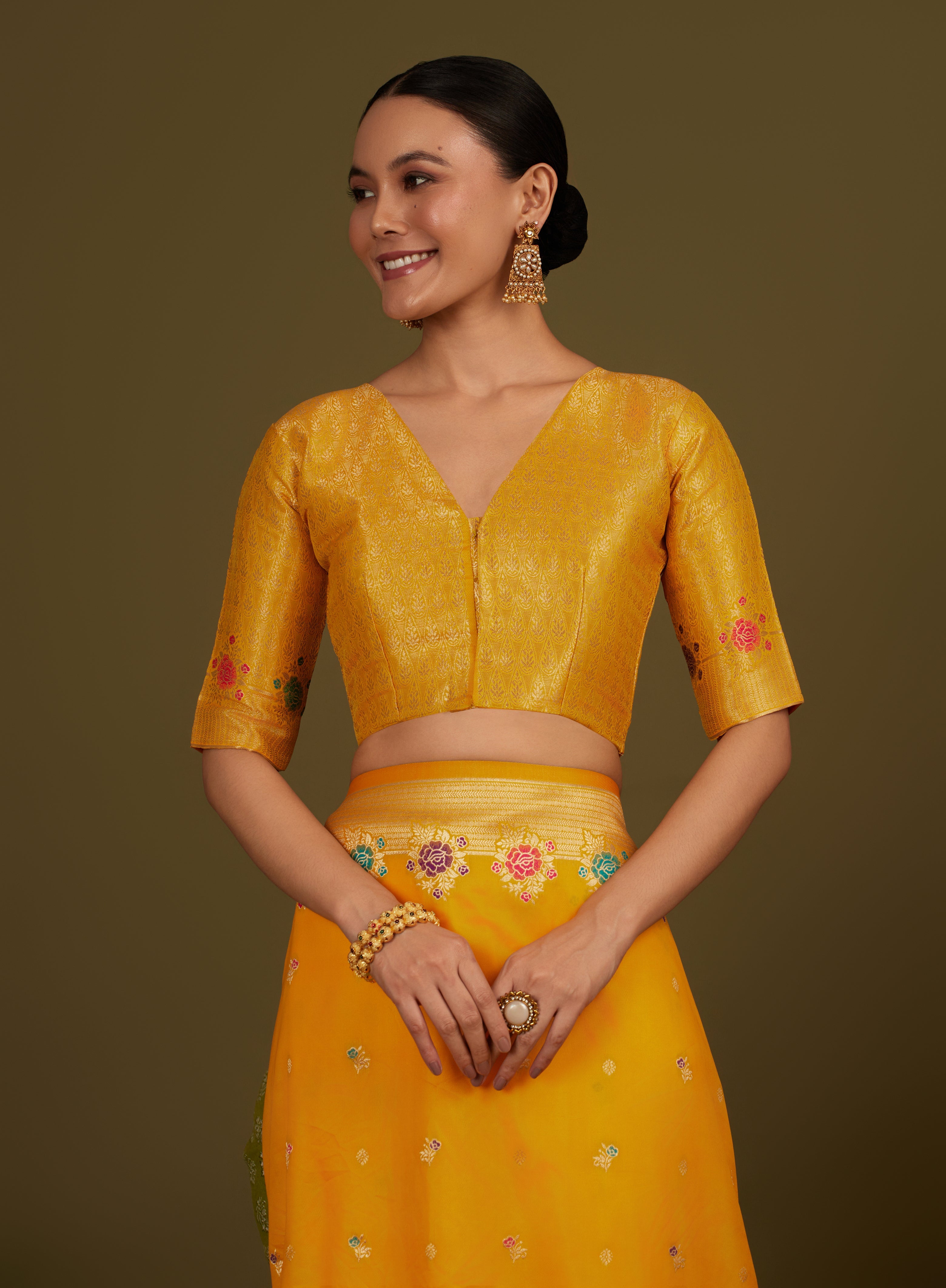 Yellow Banarasi Silk Blend Zari Woven Saree