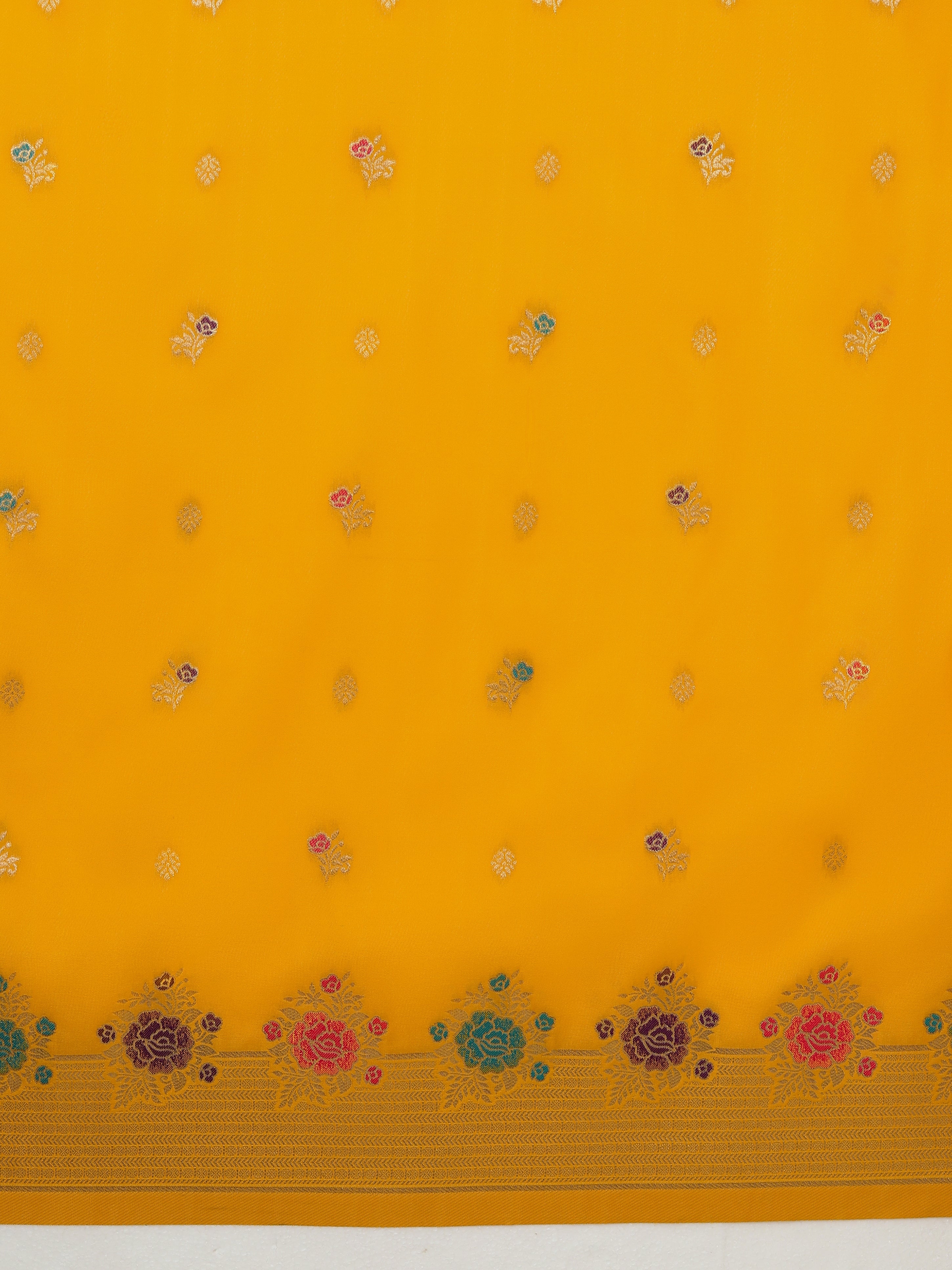 Yellow Banarasi Silk Blend Zari Woven Saree