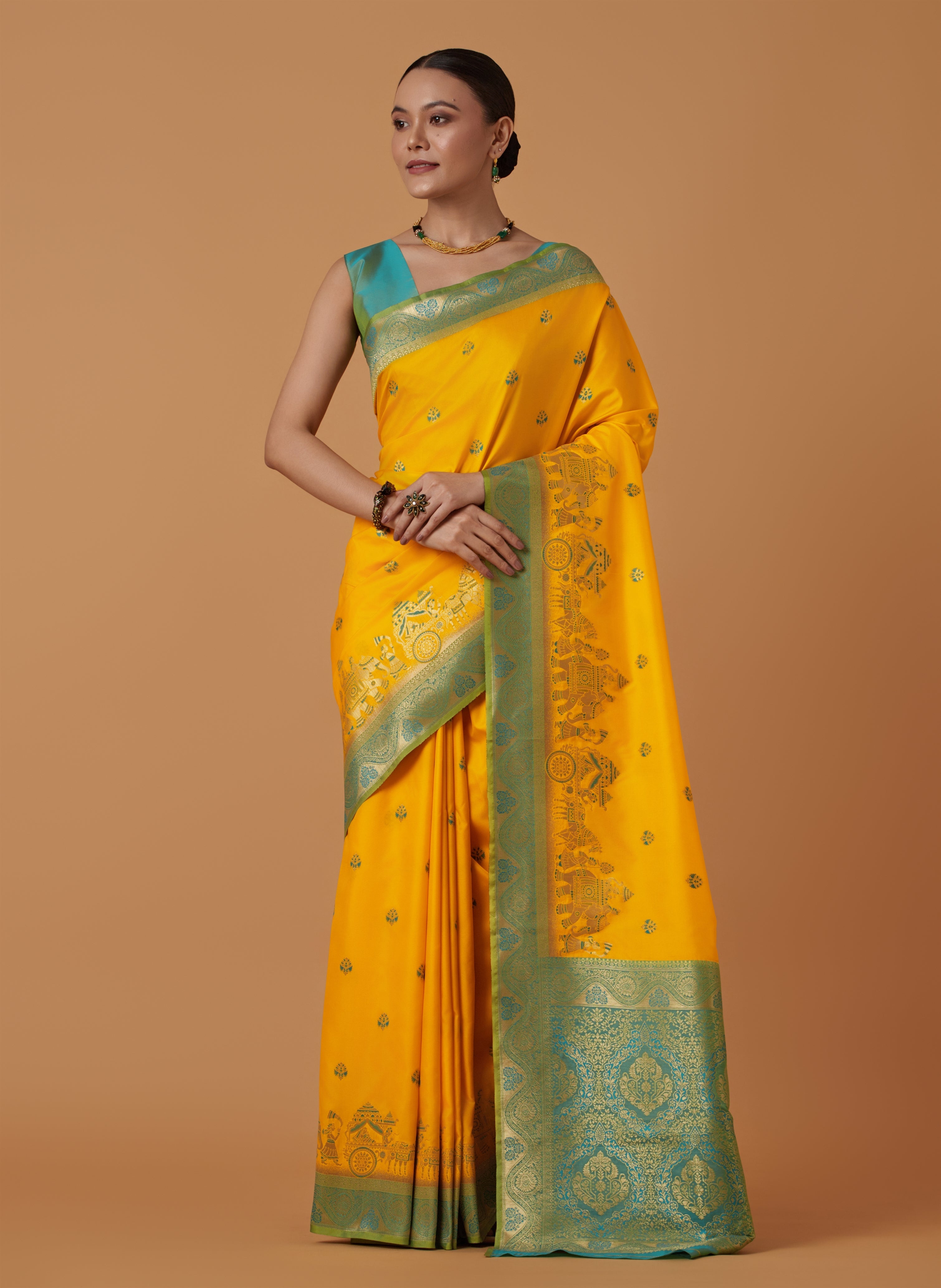 Yellow Banarasi Silk Dulha Dulhan Zari Woven Saree