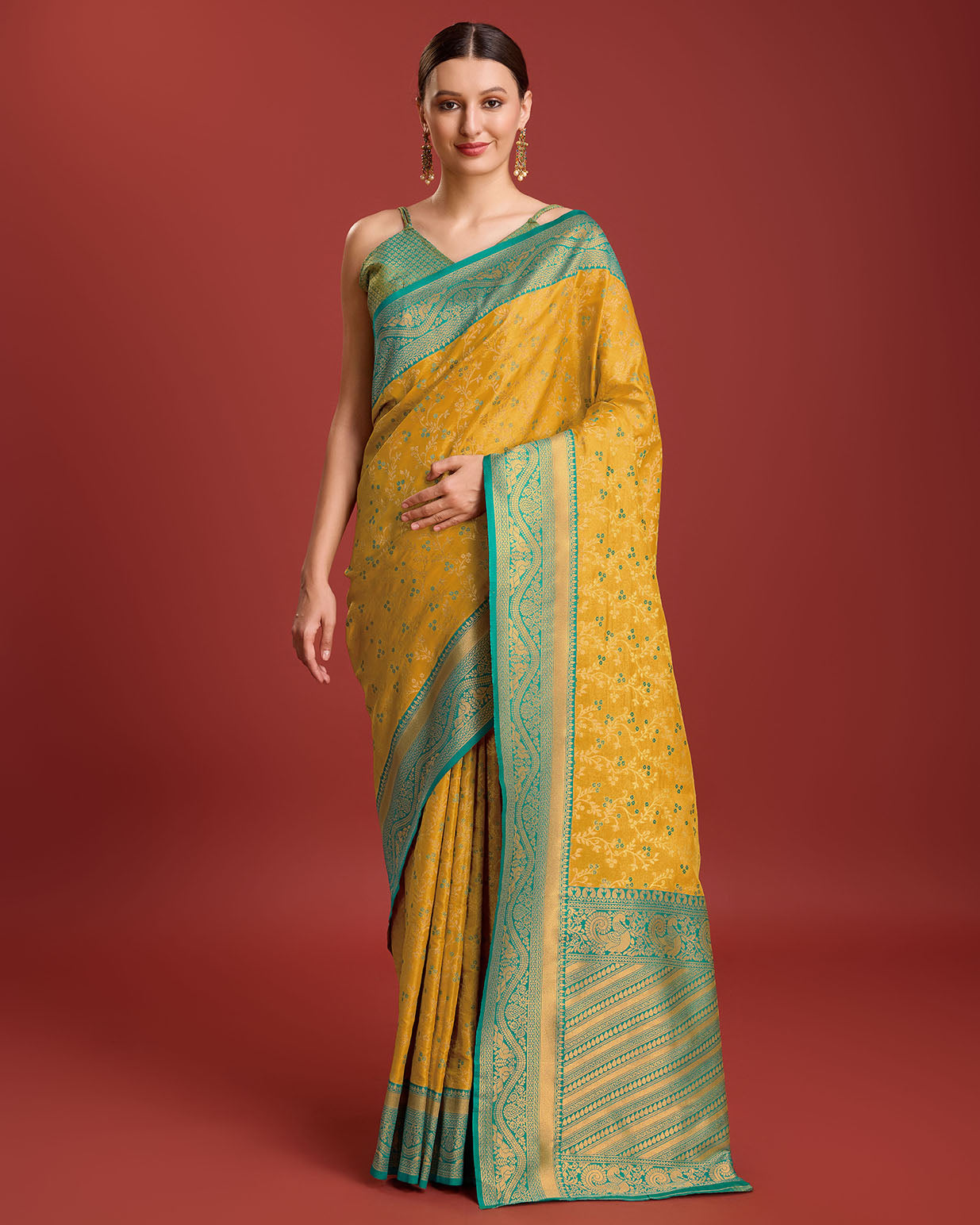 Yellow Banarasi silk Weaving Designer Saree - Monjolika Fashion