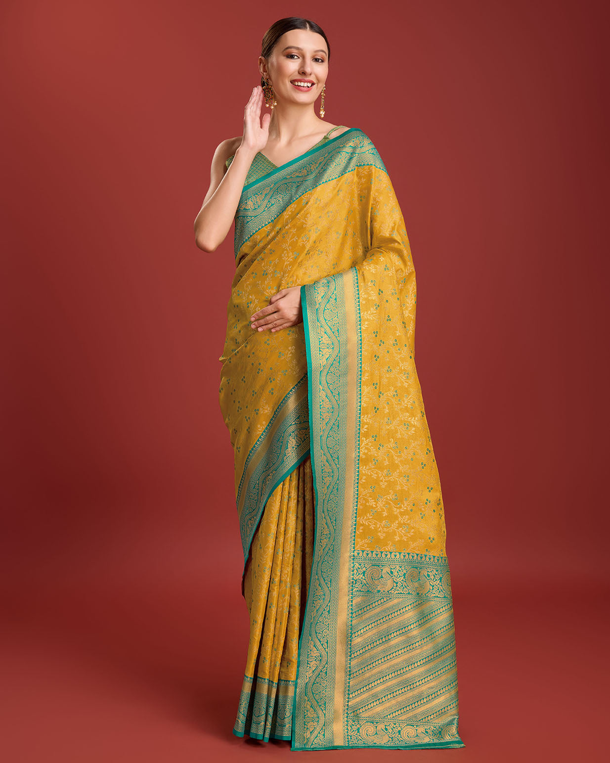 Yellow Banarasi silk Weaving Designer Saree - Monjolika Fashion