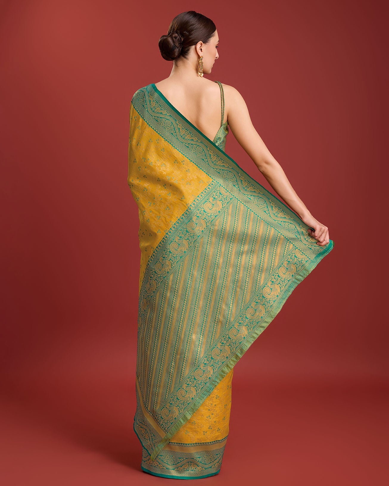 Yellow Banarasi silk Weaving Designer Saree - Monjolika Fashion