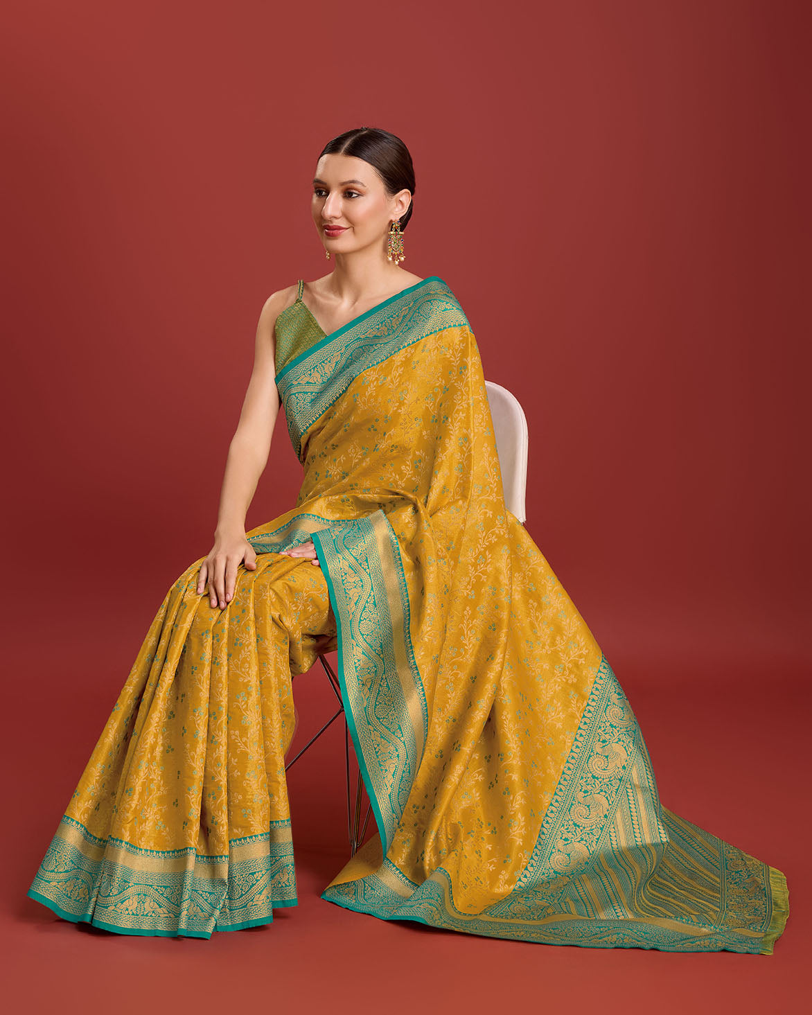 Yellow Banarasi silk Weaving Designer Saree - Monjolika Fashion