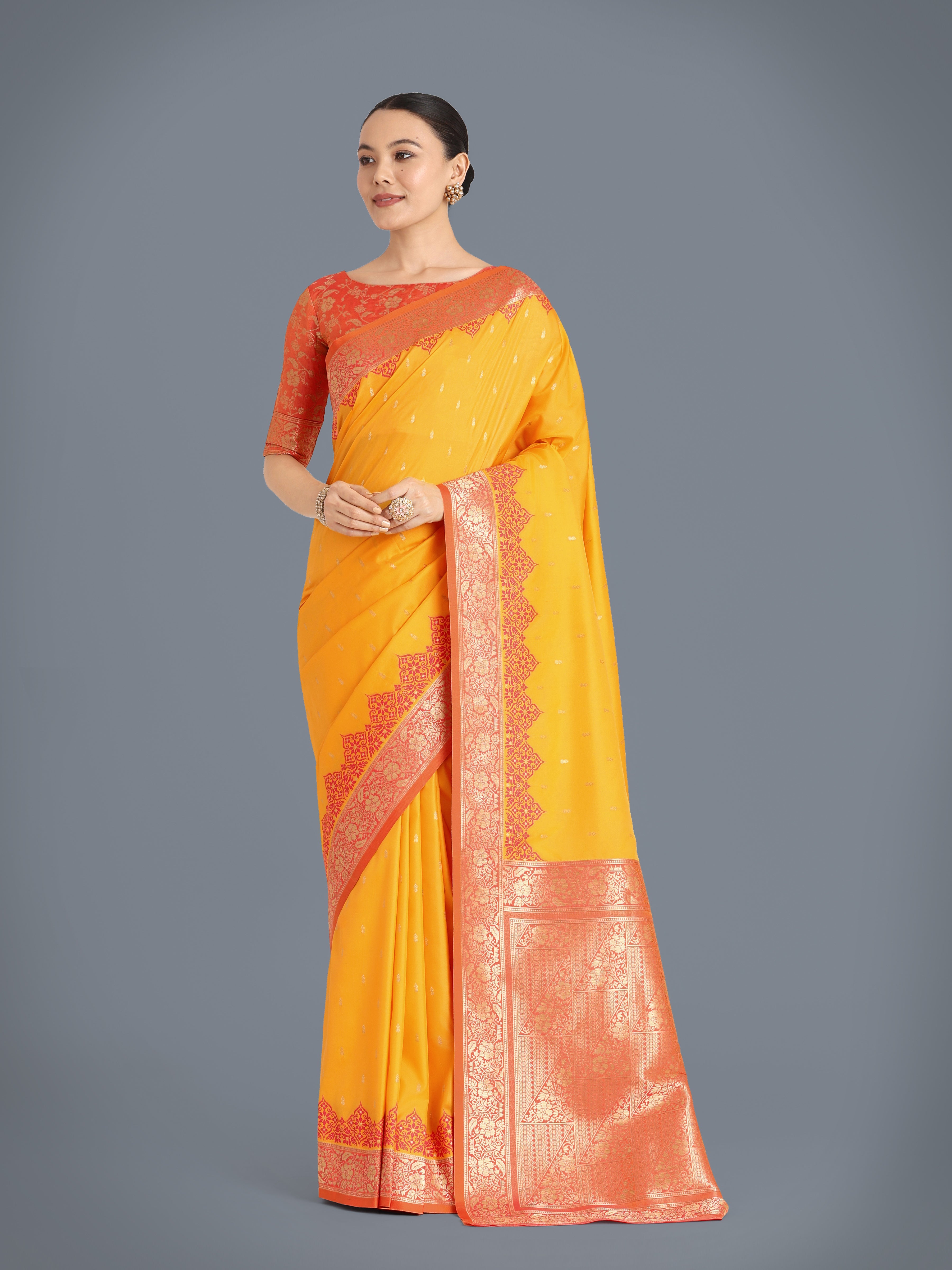 Yellow Banarasi Soft Silk Butti & Zari Weave Tradition Saree