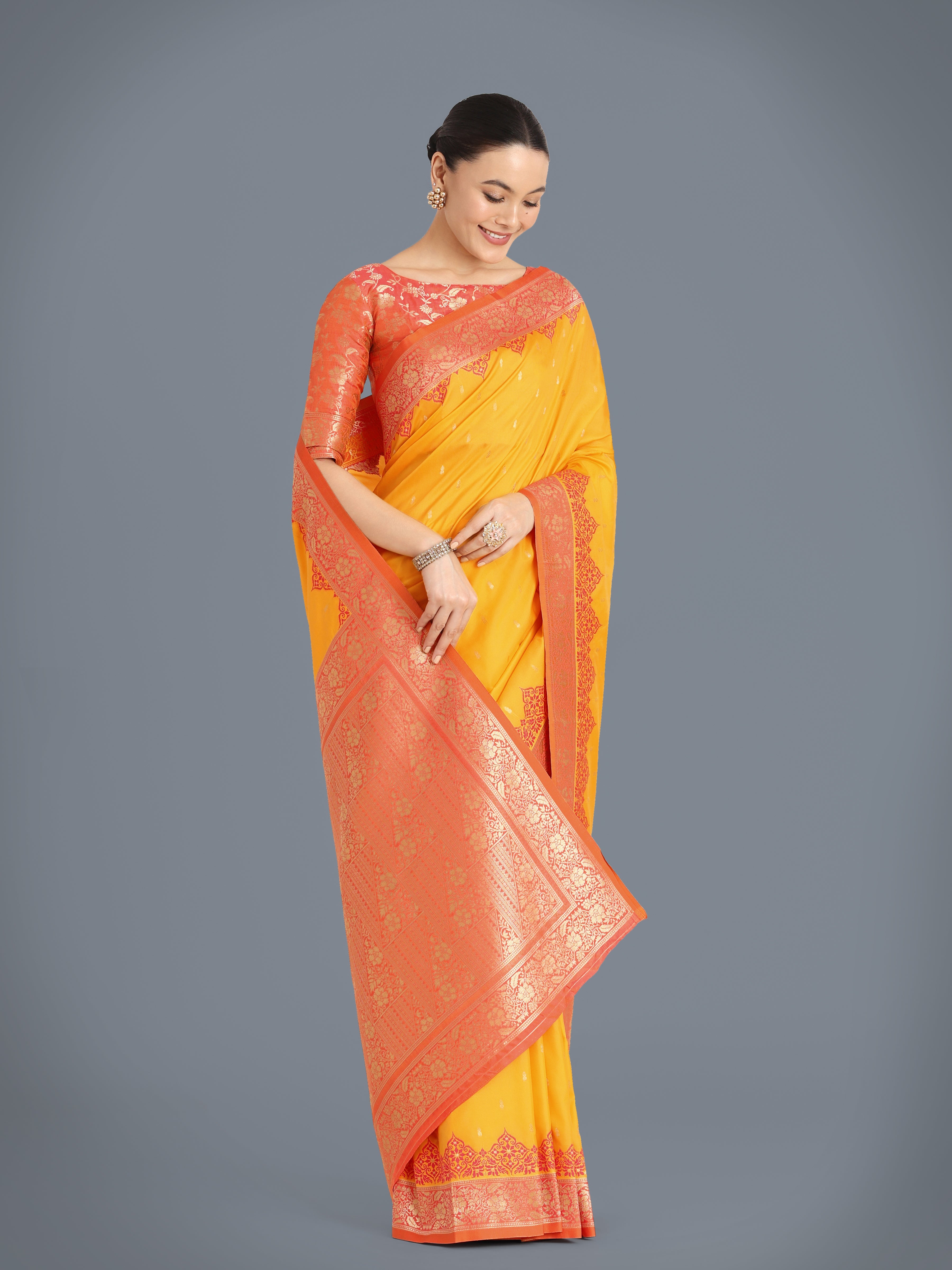 Yellow Banarasi Soft Silk Butti & Zari Weave Tradition Saree