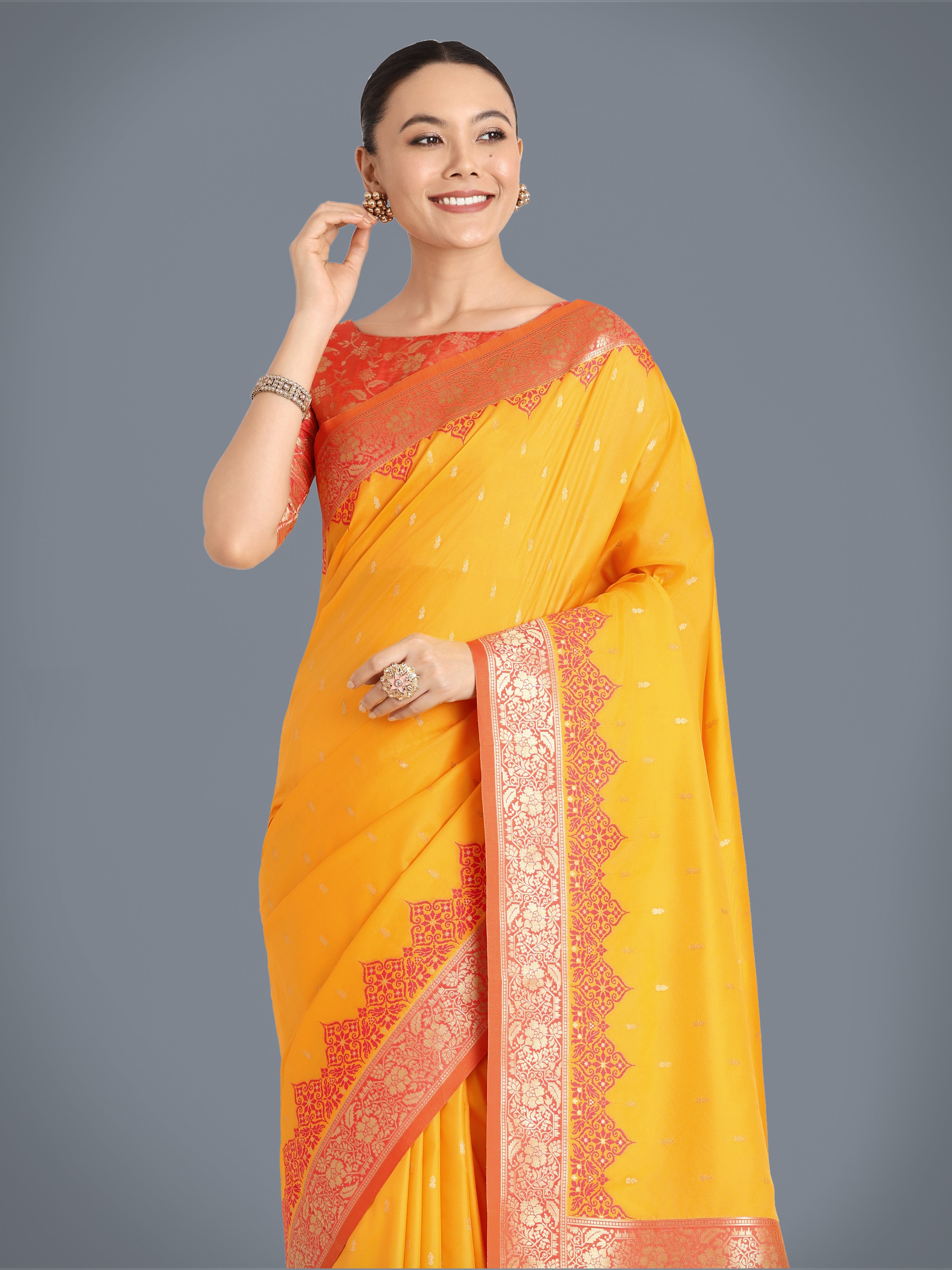 Yellow Banarasi Soft Silk Butti & Zari Weave Tradition Saree