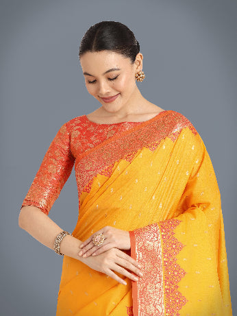 Yellow Banarasi Soft Silk Butti & Zari Weave Tradition Saree