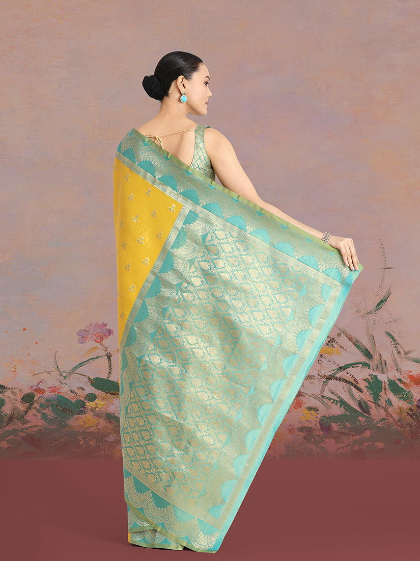 Yellow Banarasi Weaving Tissue Silk Indian Wear Saree