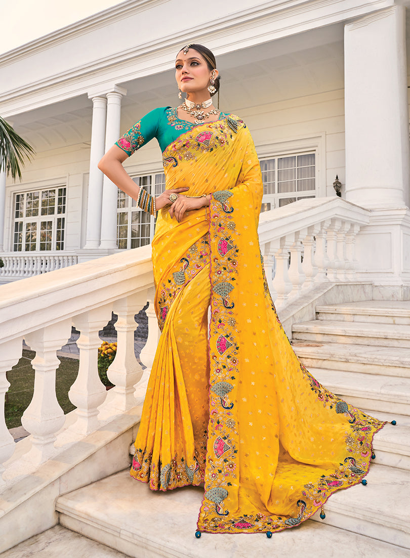  Crepe Jacquard Silk Cut-Dana & Thread Work Saree