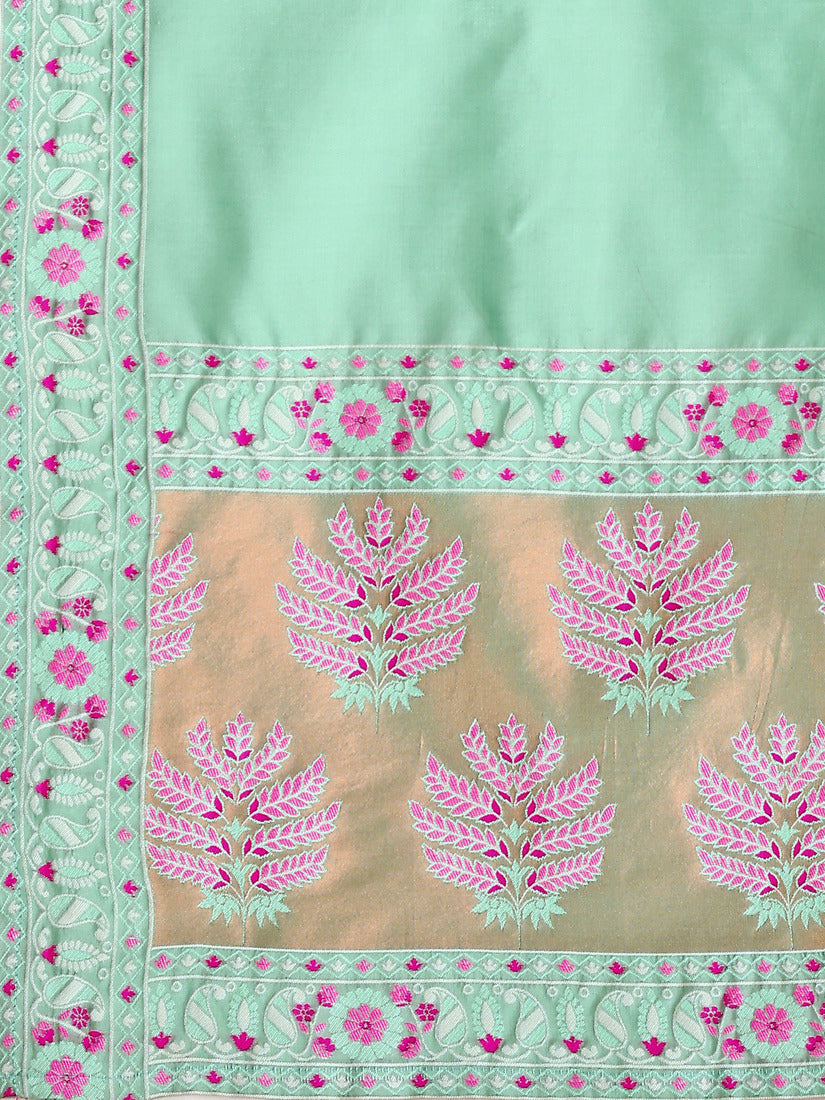 Sea Green Kanjivaram Silk Weaving Zari Lehenga Choli