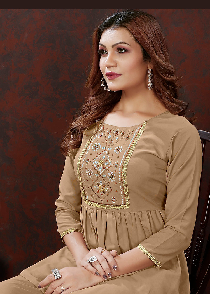 Beige Maaza Cotton with Handwork Trendy Co ord Set