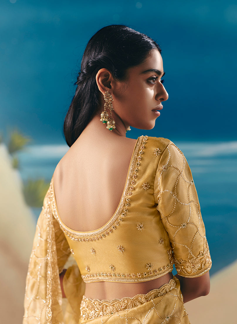 Yellow Premium Fancy Fabric With Designer Embroidery Sequence Work Saree