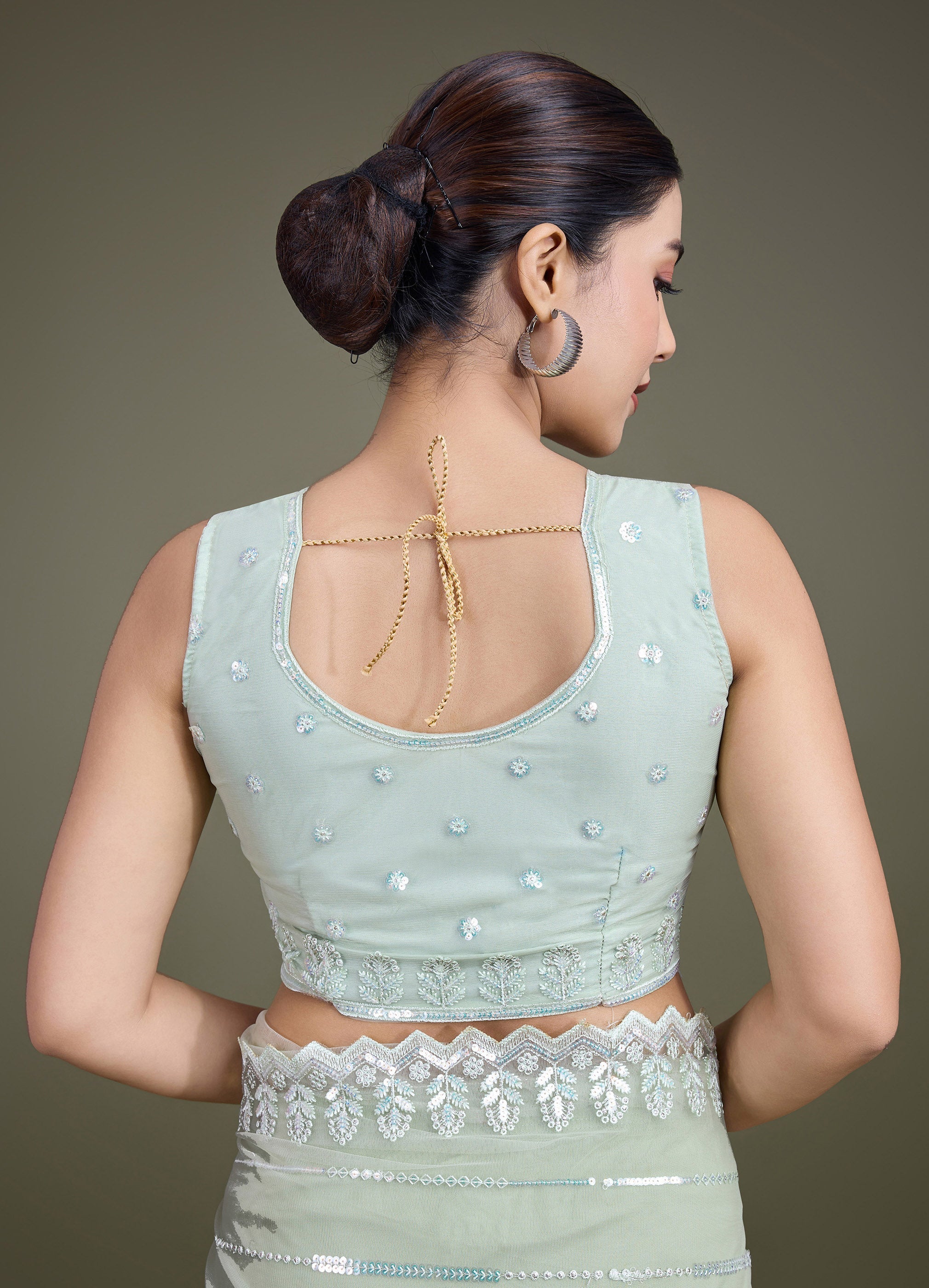 Light Green Soft Net Sequin Work Stunning Saree
