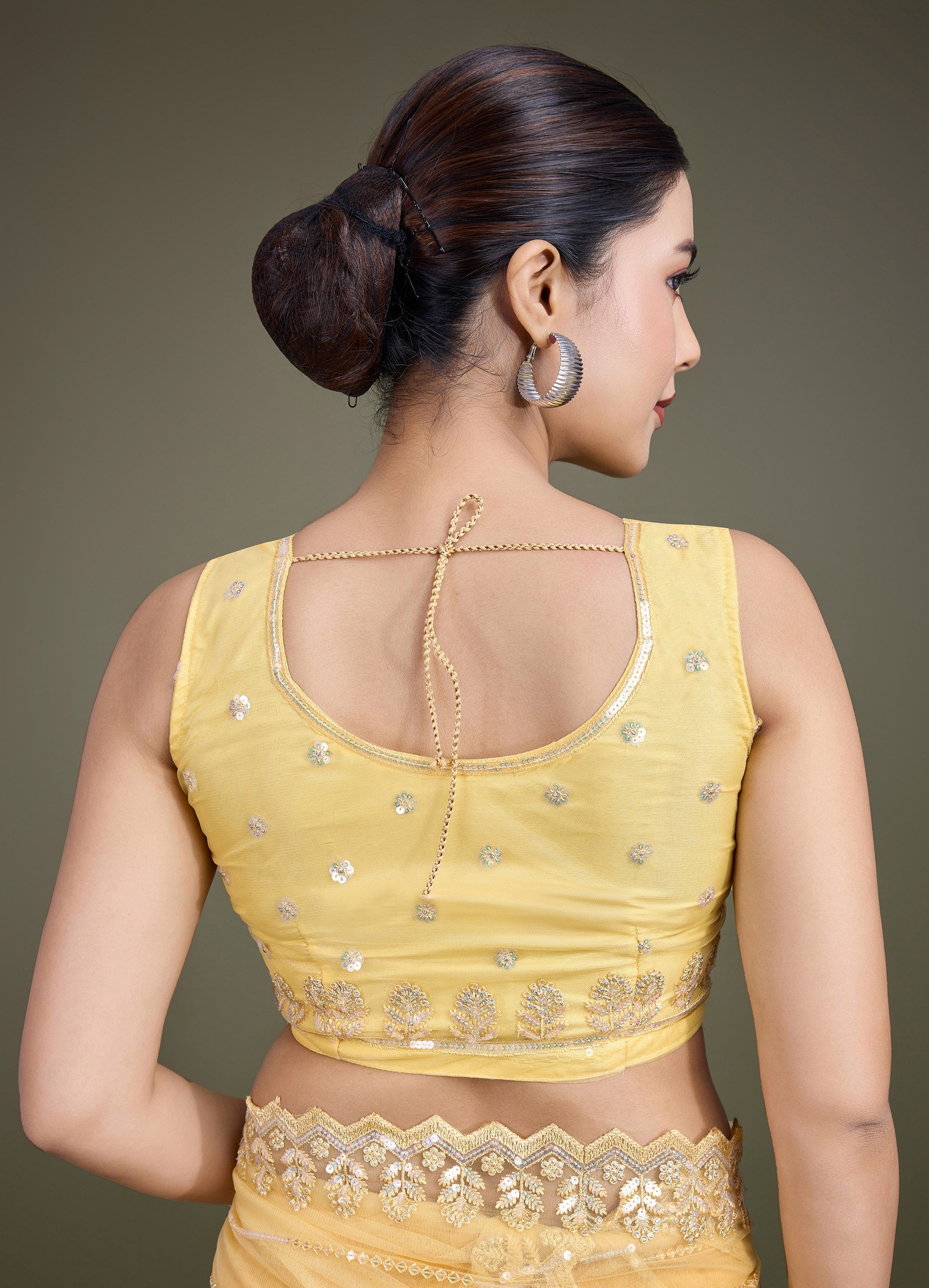 Yellow Soft Net Sequin Work Party Wear Saree