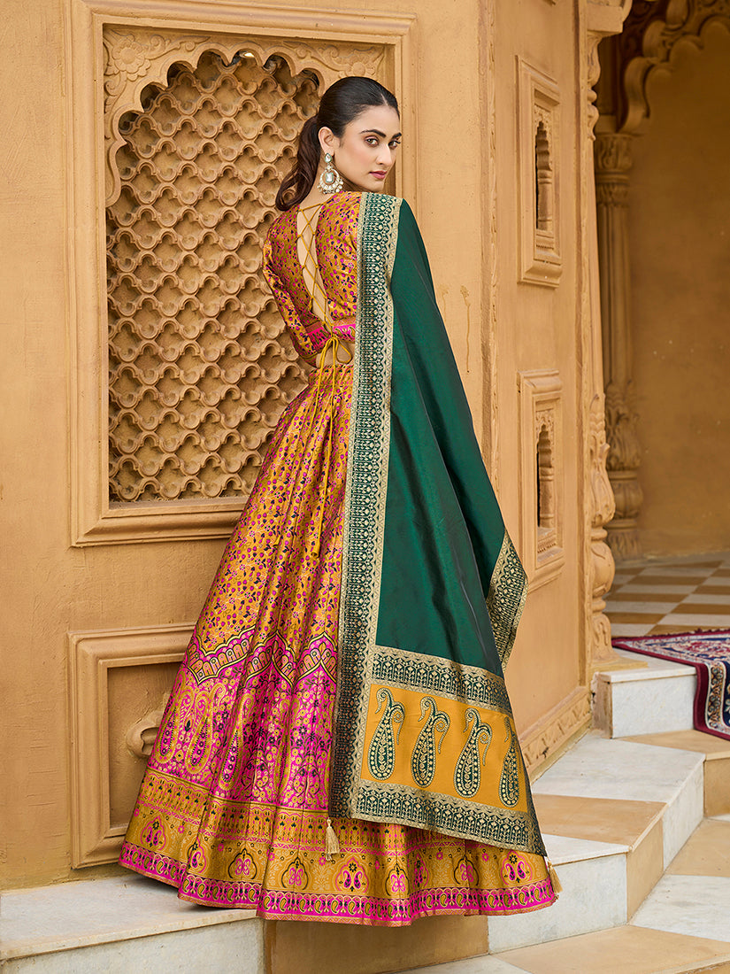 Yellow Trendy Kanjivaram Jacquard Woven Work Lehenga choli