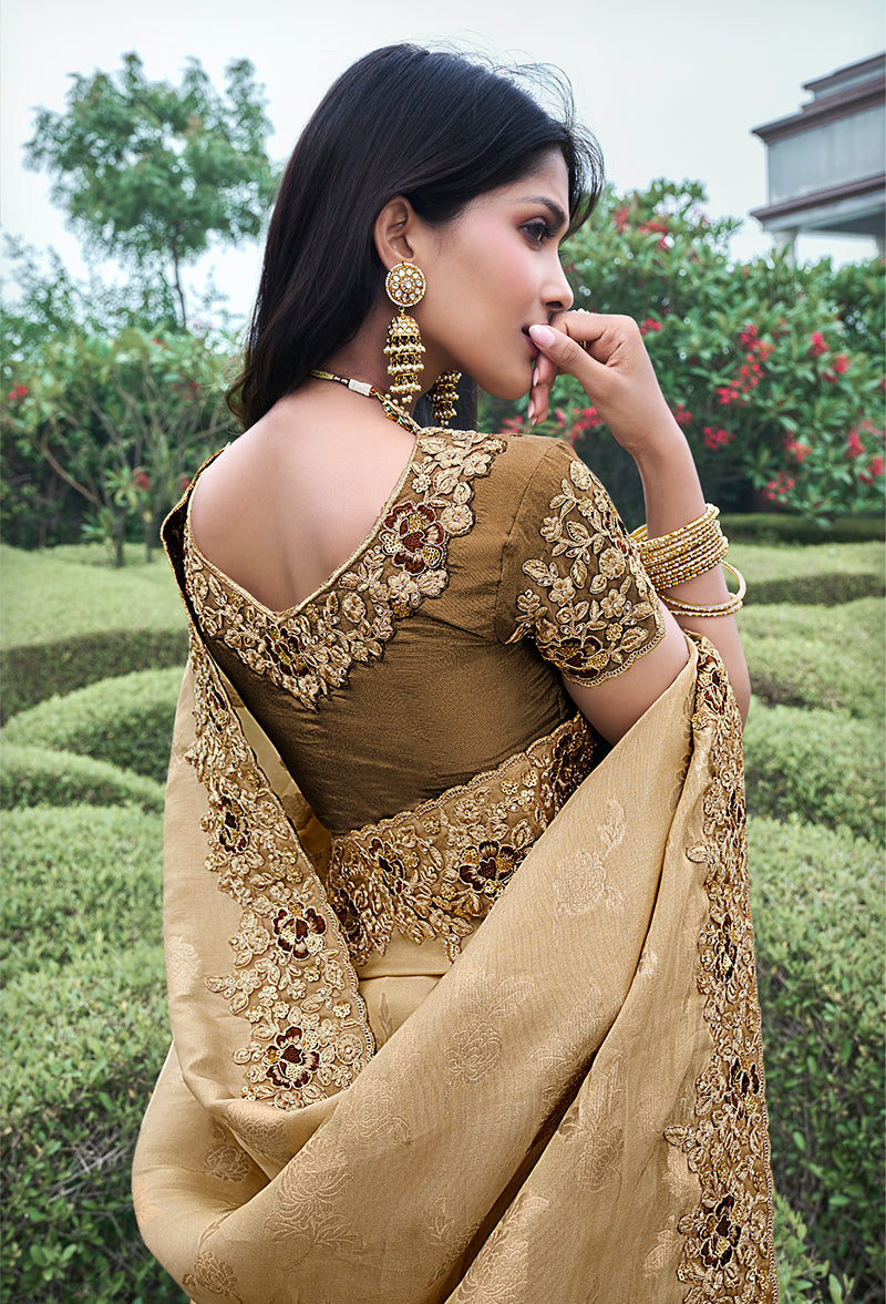 Shaded Brown Viscose Silk Zari Embroidered Saree
